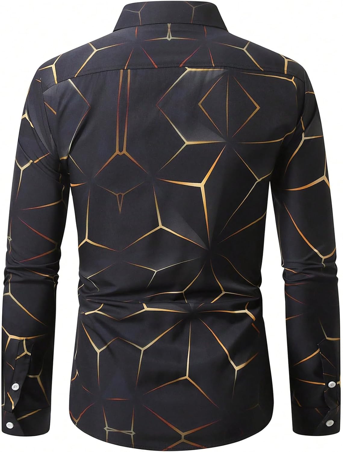 Men's Geometric Graphic Dress Shirts Long Sleeve Button Down Business Work Shirt Tops - Image 4