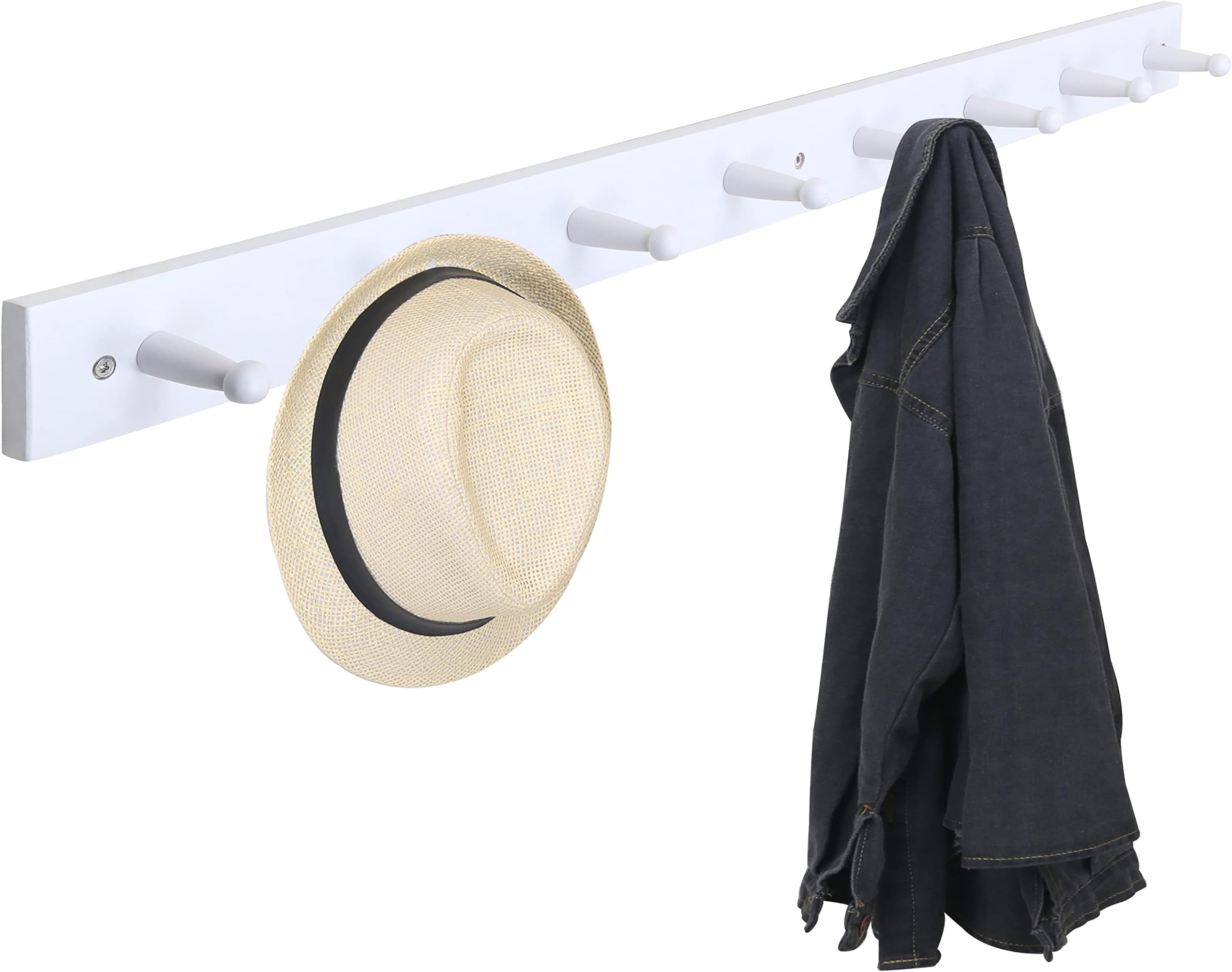 WEBI Coat Rack Wall Mounted Long,34'' Clothes Rack Wall Coat Hanger,Wood Coat Hooks Wall Mounted,Hat Rack for Wall,Peg Rack,8 Hooks for Hanging Coats,Clothing,Jacket,White