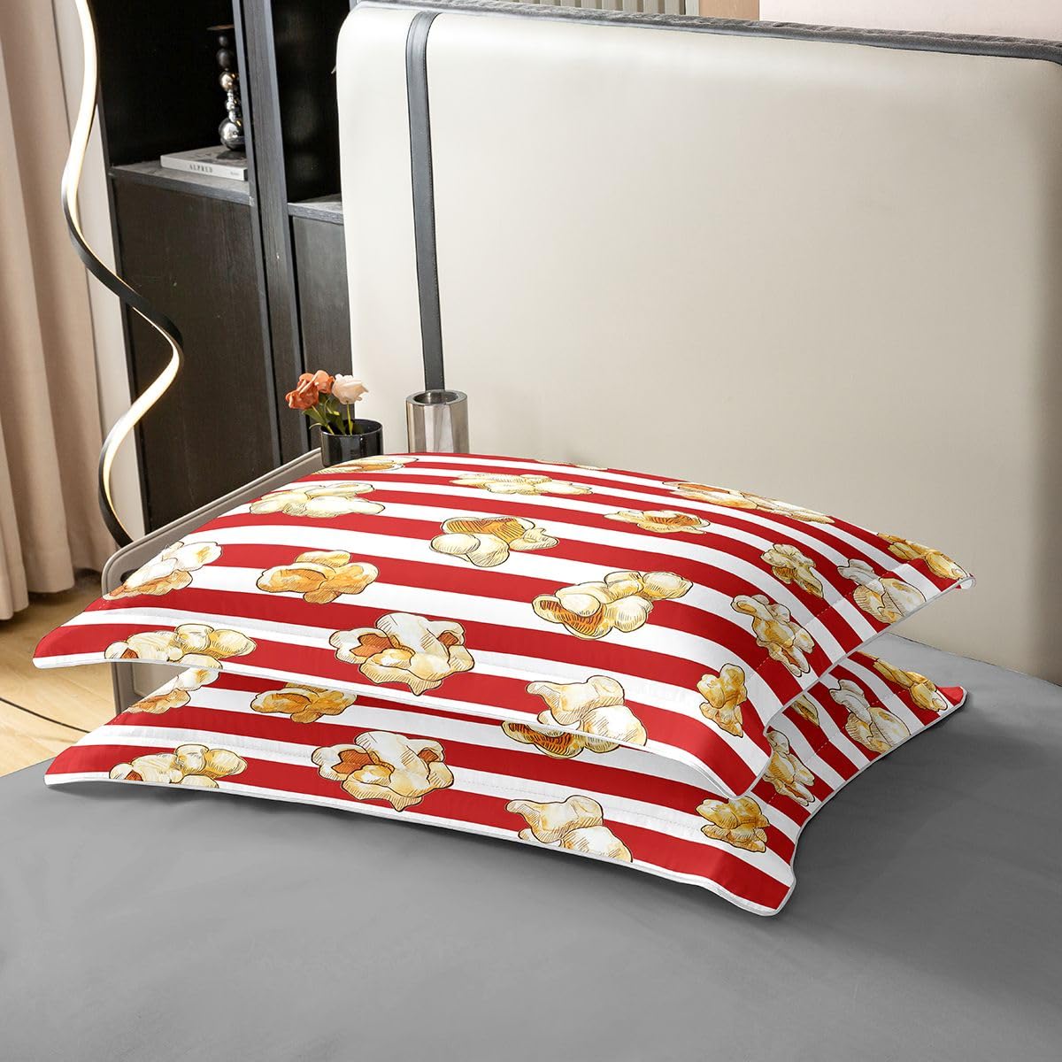 Homemissing Tema del film cotone Set Copripiumino 135x200cm Popcorn Stampa Copripiumone Morbido per ragazzi strisce Copripiumini Geometric Room Decor Con 1 Cuscino