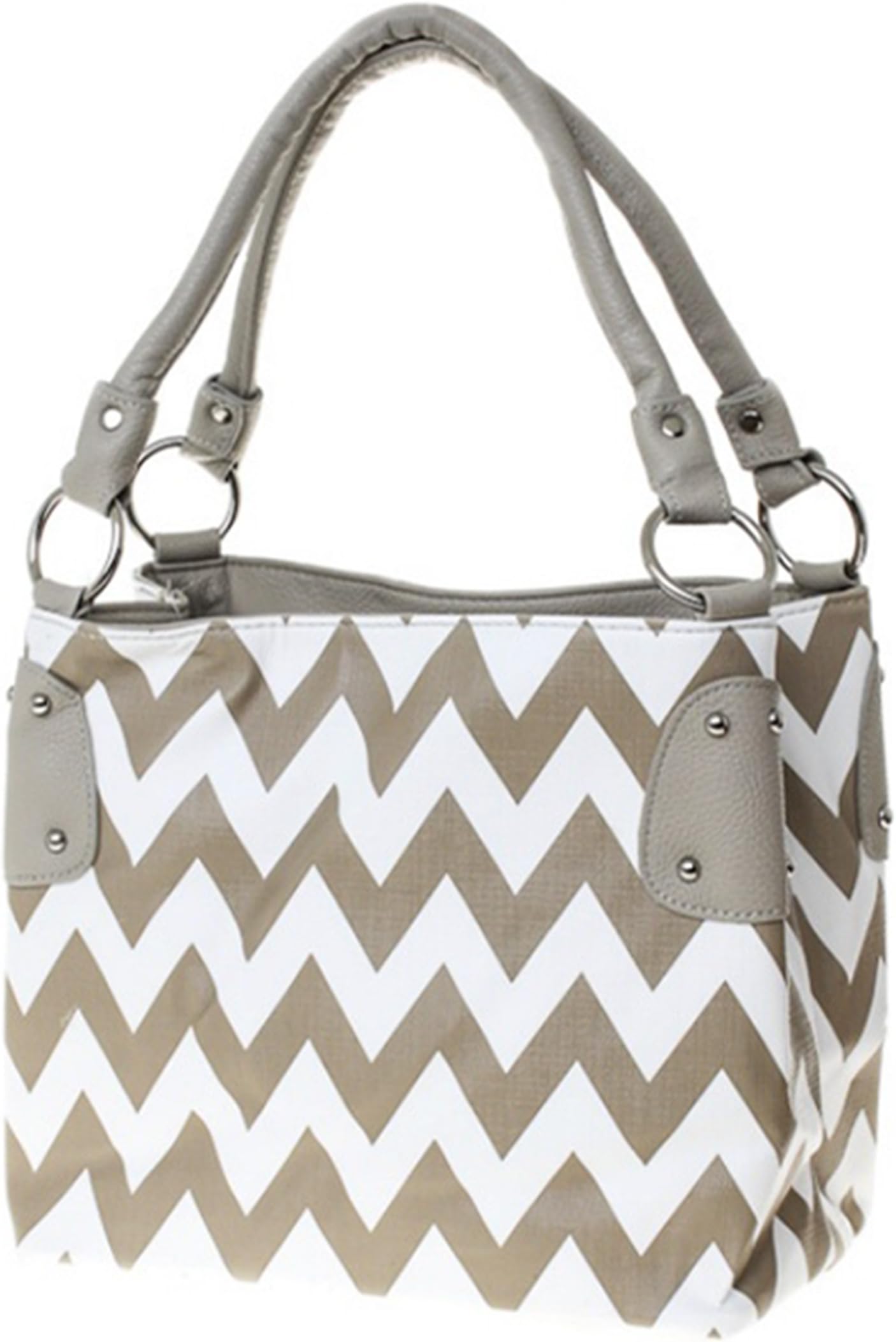 Q3013. Chevron Top Zipper Beige Purse