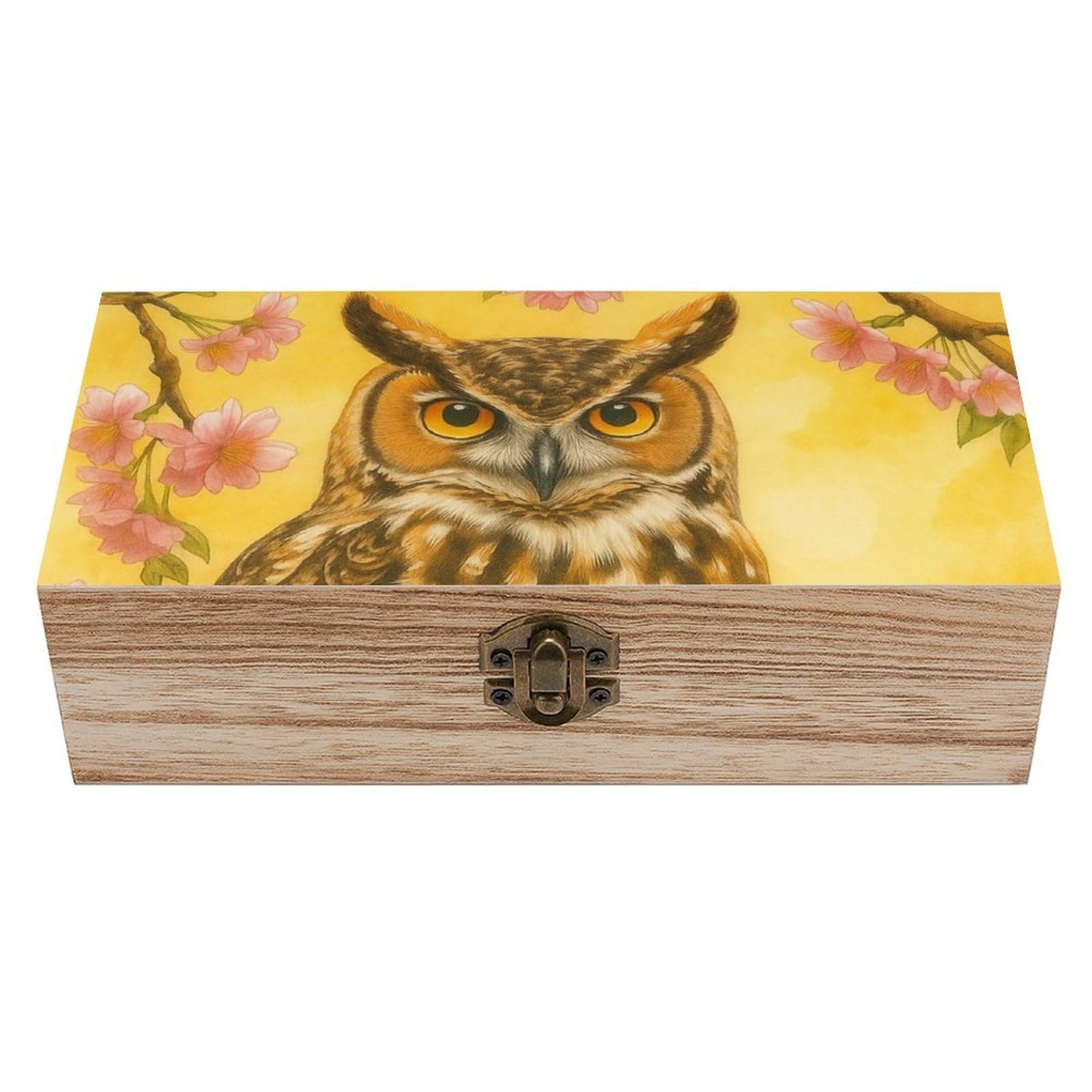 SMAZDFXX Owl on Blossom Branch at Sunset Wooden Storage Box Multipurpose Decorative Box for Jewelry Photo Home Decor
