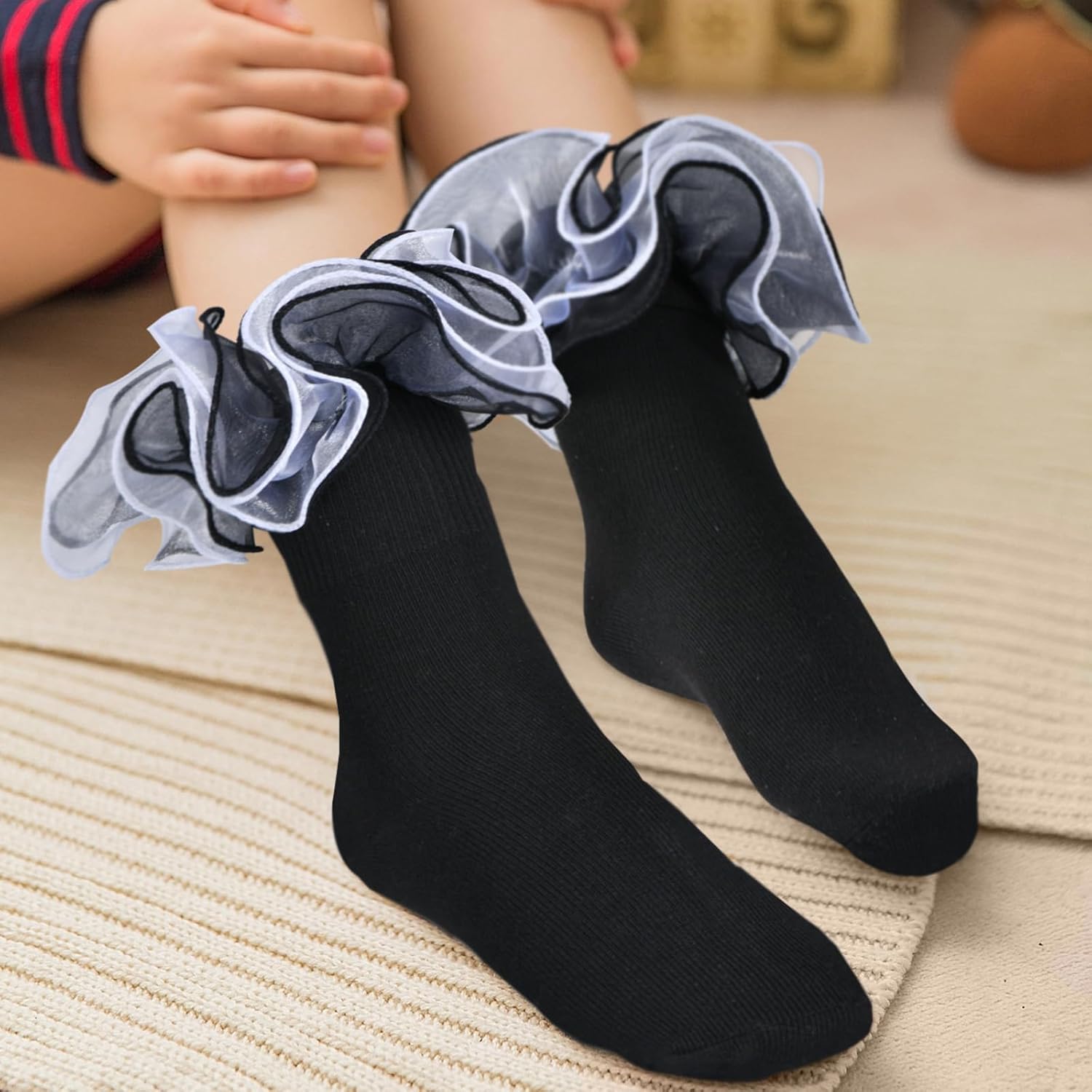 Toddler Baby Girls Ruffle Soft Double Frilly Lace Socks Kids Cute Ankle Cotton Dress Socks - Image 2