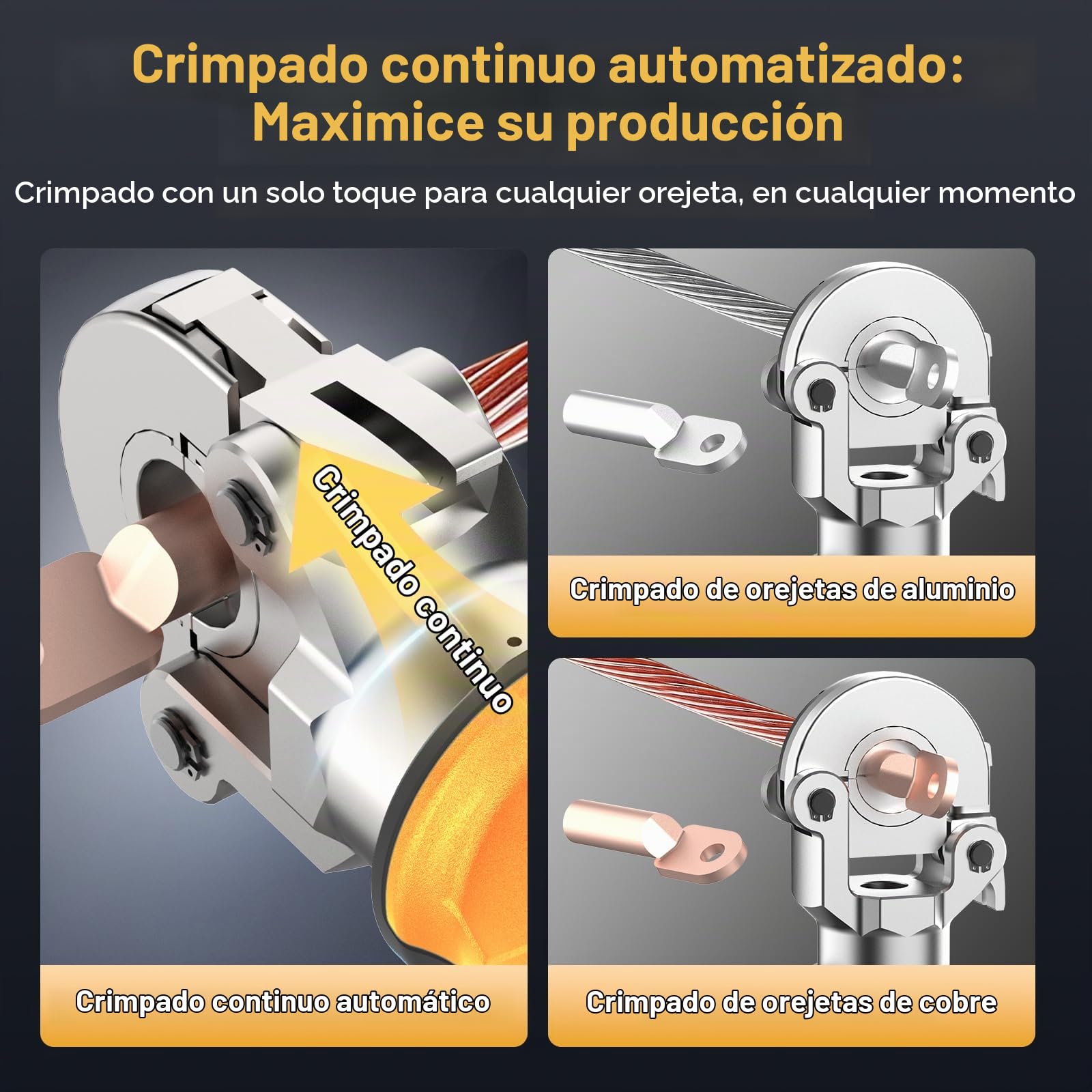 SWANSOFT Prensa de Crimpar Hidráulica Eléctrica, 6 Ton (16mm²-300mm²) - Juego de Herramientas para Crimpar Terminales, Prensa Hidráulica Recargable para Conectores de Cobre y Aluminio, 30,000 Ope