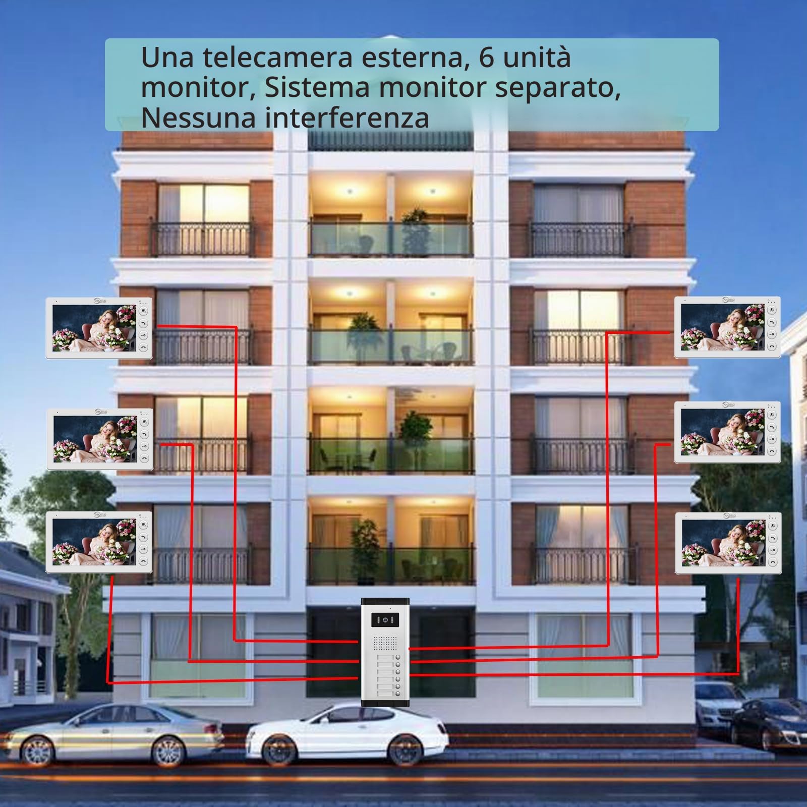 Sistema di interfono video cablato per appartamento, kit videocitofono da 7 pollici con 2/3/4/5/6/8/10/12 unità, videocitofono per interni ed esterni, audio bidirezionale, sblocco con una chiave per