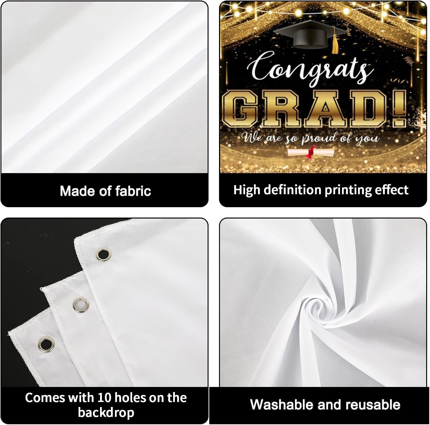 Graduation Garage Door Banner 7x16ft Class Of 2026 Congrats Grad Backdrop Black and Gold Graduation Party Decorations Large Congratulations Graduate Background Prom Party Backdrop Garage Door Cover