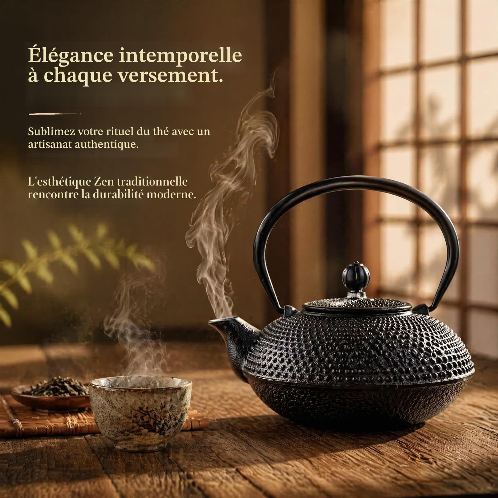 Théière traditionnelle japonaise en fonte - Noire - 800 ml | Design lourd, motif texturé, style asiatique avec intérieur émaillé et passoire à thé en acier inoxydable
