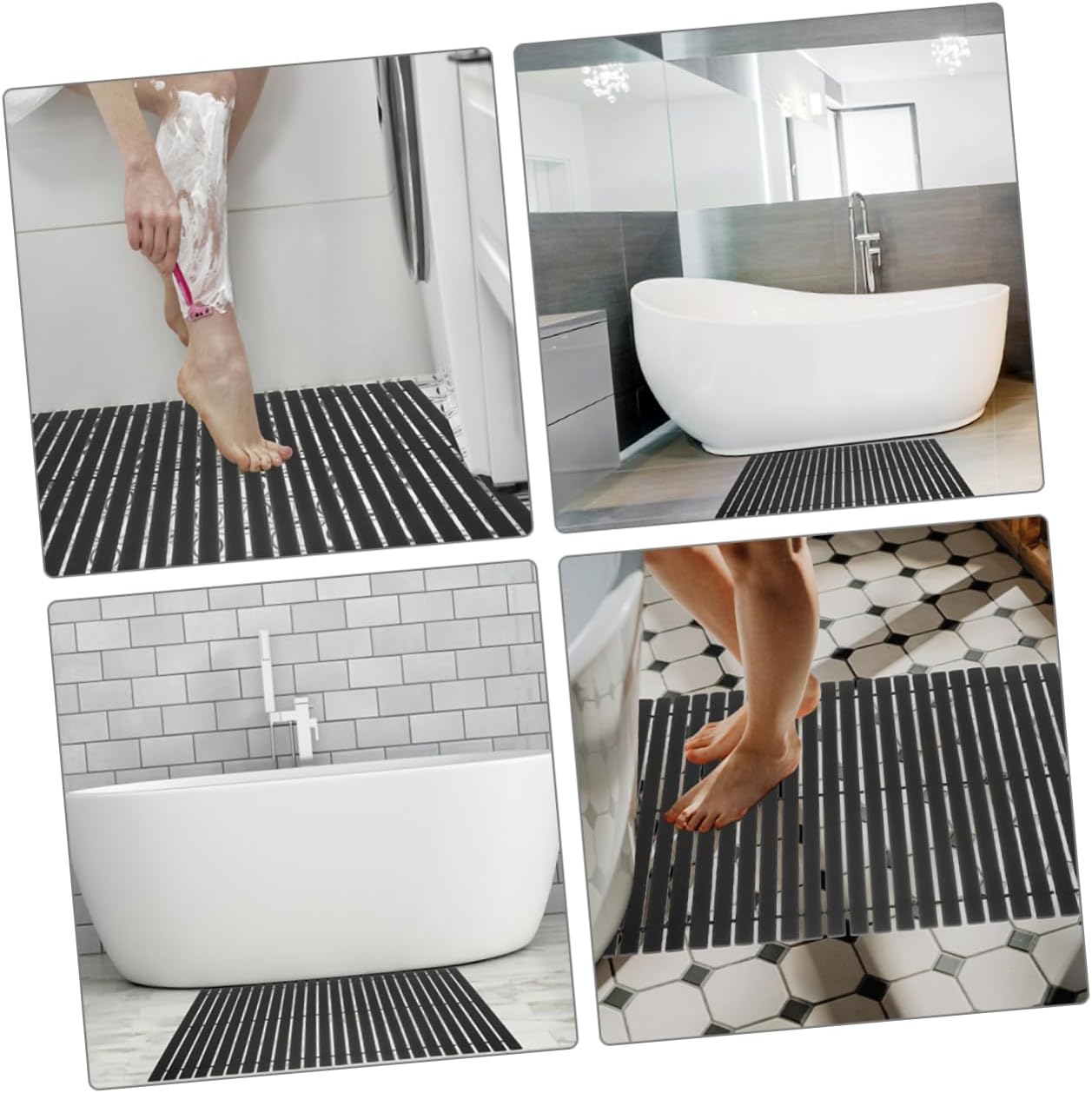 Bamboo Non-Slip Shower Mat for Bathroom Stylish Comfortable Anti-Slip Bathtub Pad for Home Use Bathroom Toilet Dormitory Black