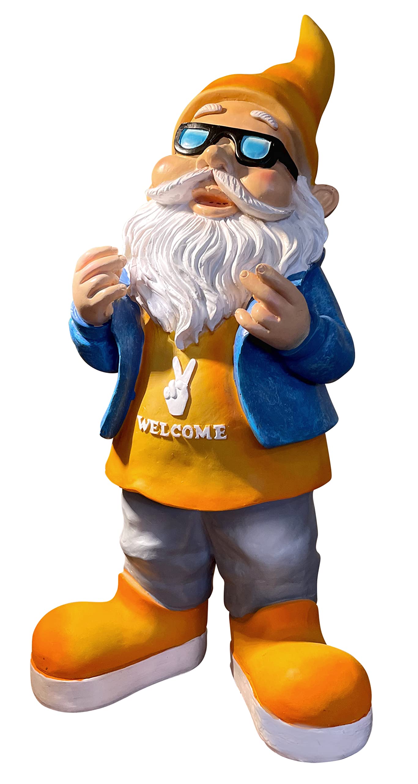 SEWAS Gartenzwerg, Welcome Rocker Gartenfigur, 40 cm, handbemalt, wetterfest, Kunstharz, Dekofigur für Innen und Aussenbereich