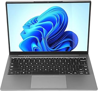 PUSOKEI 14.1 Inch Laptop, Slim Gaming Laptop, Full HD IPS Display, Intel N4500 Processor, 12GB DDR4 RAM, 512GB SSD, UHD Graphics, Webcam, Dual Mic and Speaker, HDMI, WiFi, BT, Windows 11 (UK Plug)