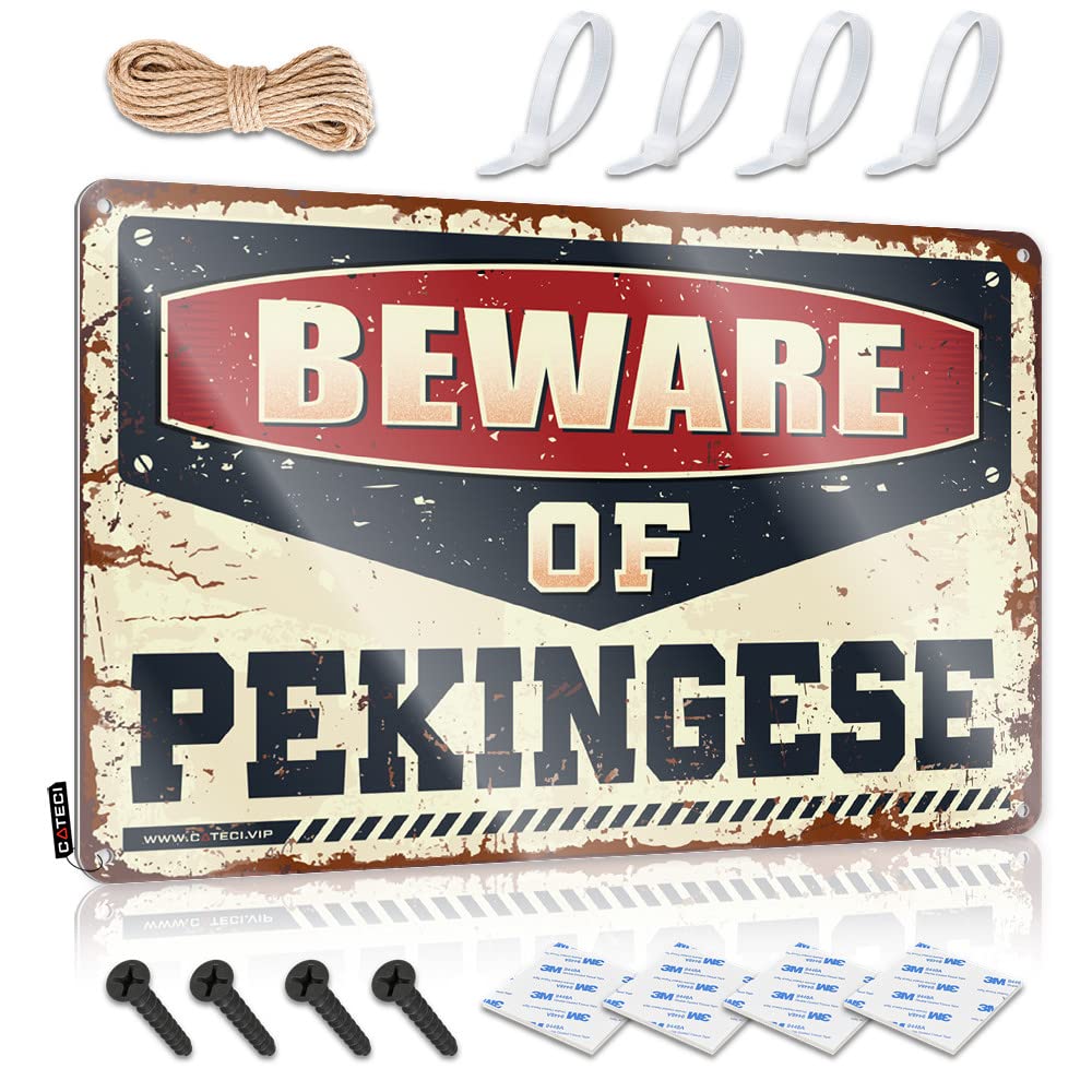 HELIOFORGE Funny Tin Sign Beware Of Pekingese Tin Sign Beer Bar Metal Sign Bar Rules Sign(30X40CM)