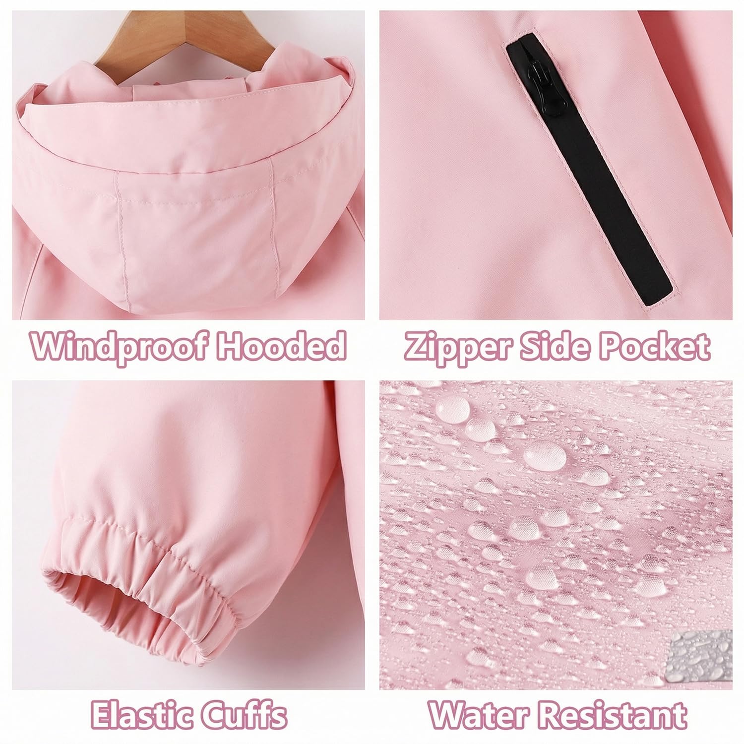 JinBei Chaqueta Niña Niño Chubasquero Impermeable con Capucha Ligero Cortavientos con Cremallera Fino Primavera Otoño Chaquetas Infantil Abrigo para Colegio Deportivo Casual 5-13 Años