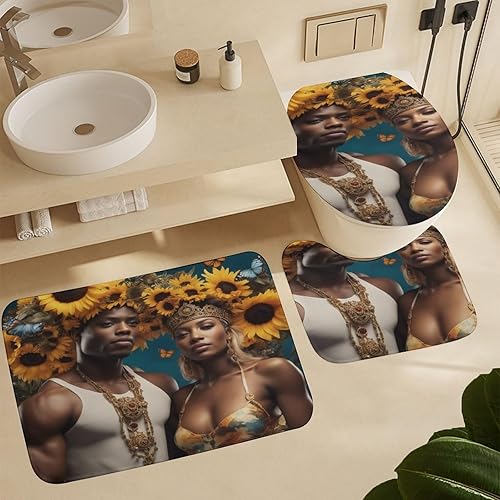 Miniatura 4 de ZGDPBYF Alfombra de baño para parejas afroamericanas, antideslizante, negro, King, Queen, romántica, amor, mariposa, alfombra de baño, lavable a