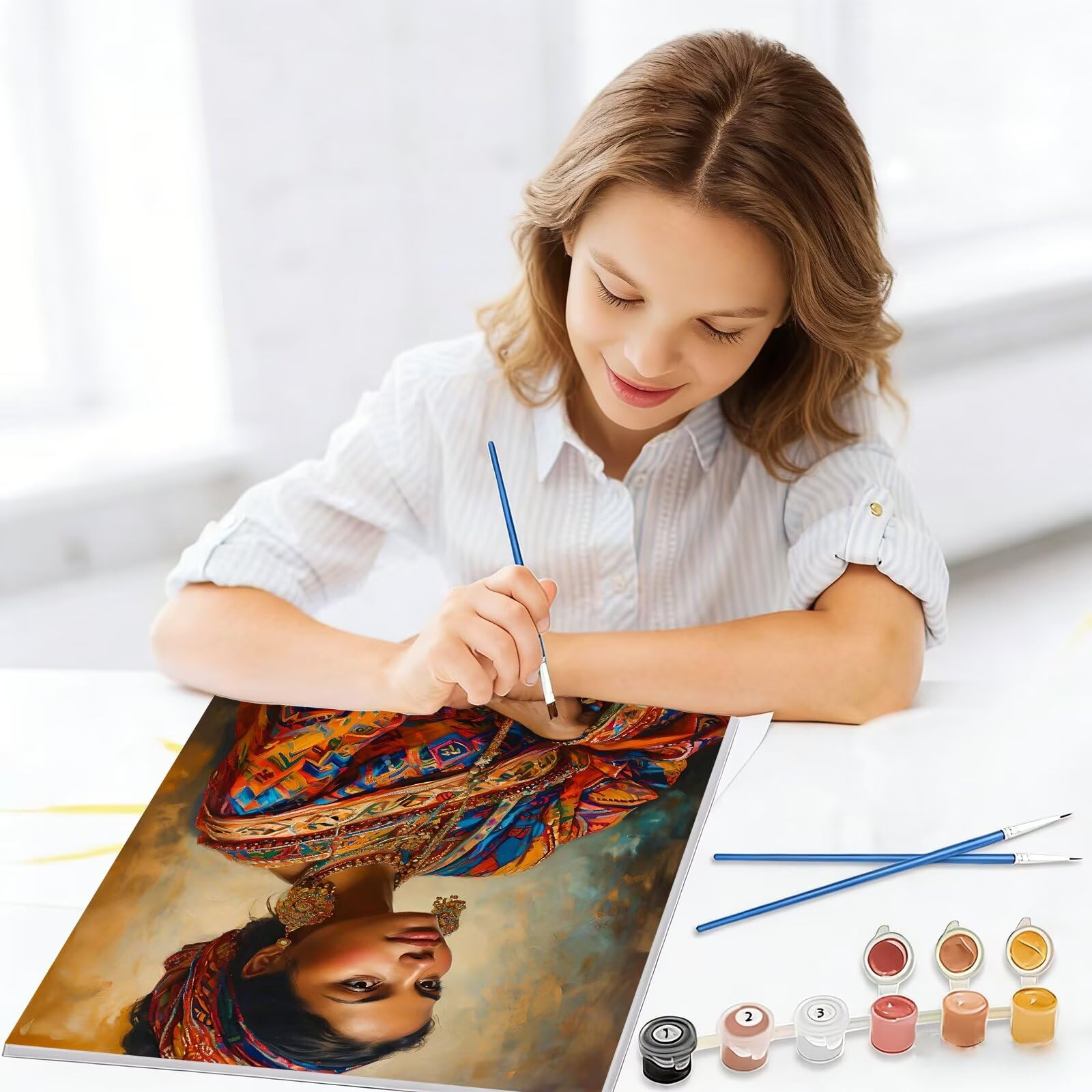 Malowanie według numerów dla dorosłych kobieta, rzemiosło dla dorosłych plemię Paint by Numbers Kits, Zestaw do malowania według numerów z pędzlami i farbami akrylowymi, dekoracja domu, prezent