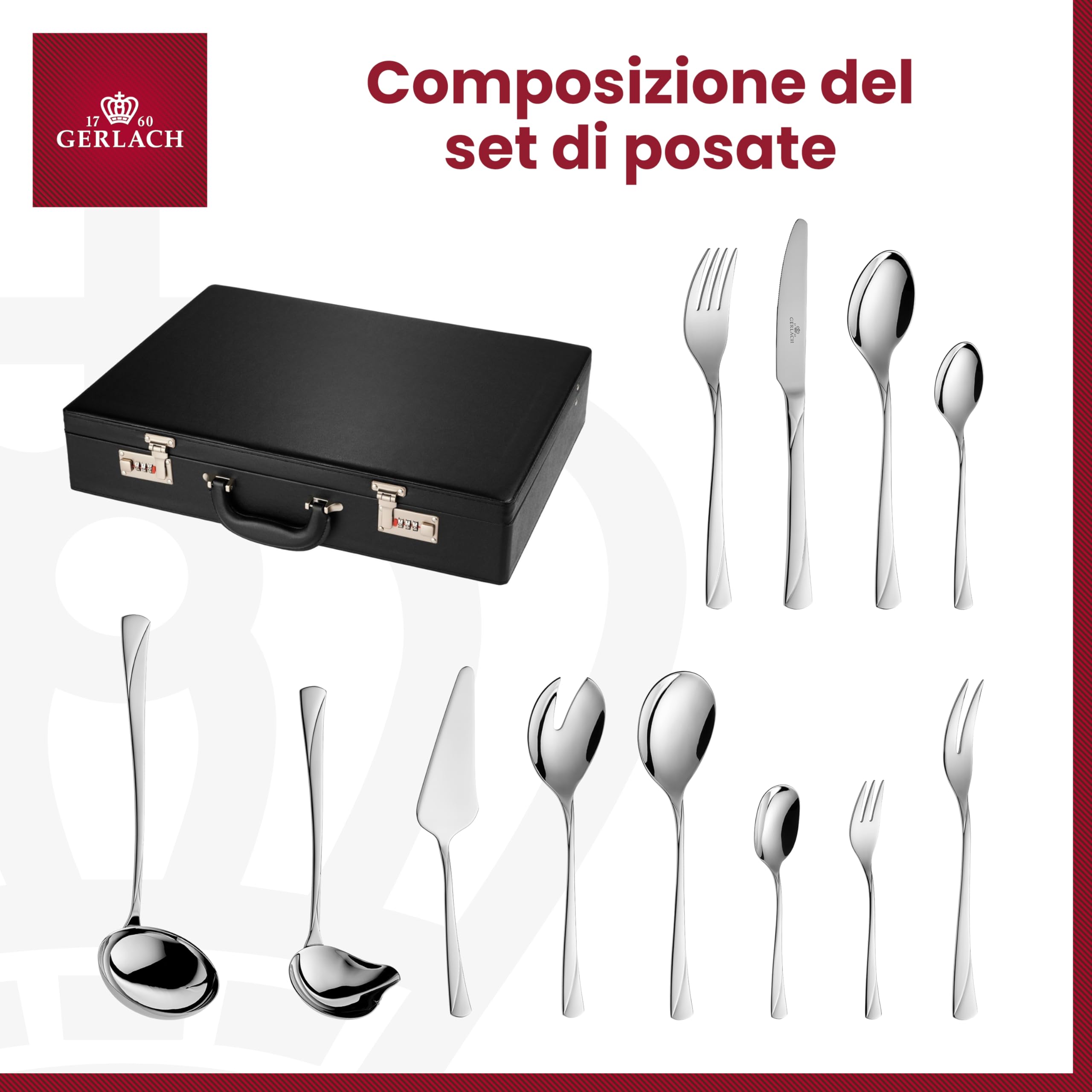 Gerlach Valor - Set di Posate in Acciaio Inox, 68 Pezzi, Acciaio Inox, Argento, 52 x 42 x 10 cm