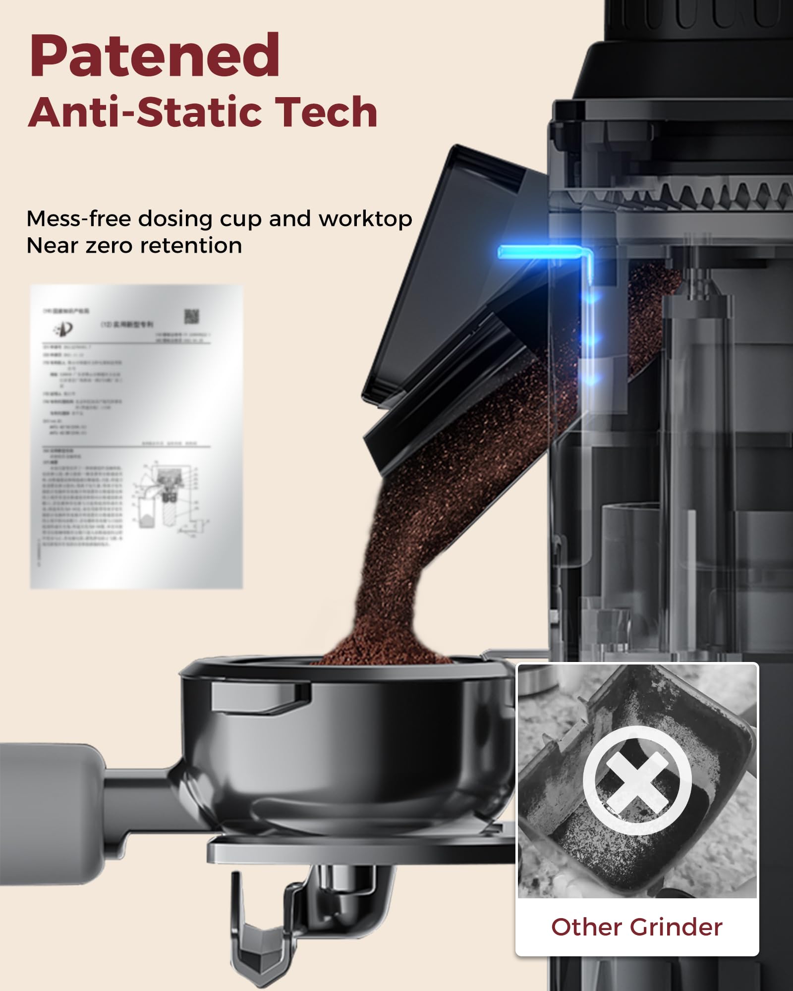 Tuni G2 Conical Burr Coffee Grinder, 70 Grind Settings, Stainless Steel | Electronic Anti-static Burr Grinder with Precision Timer LED Touchscreen for Espresso/Drip/Cold Brew/French Press, Silver