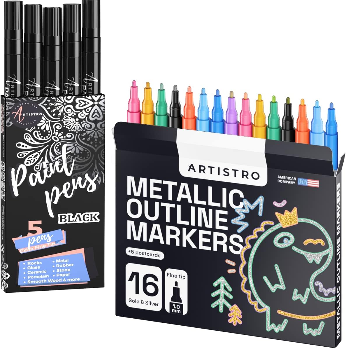 ARTISTRO Outline Marker with Set of 5 Black Markers Extra Fine Tip. 16 Outline Pens
