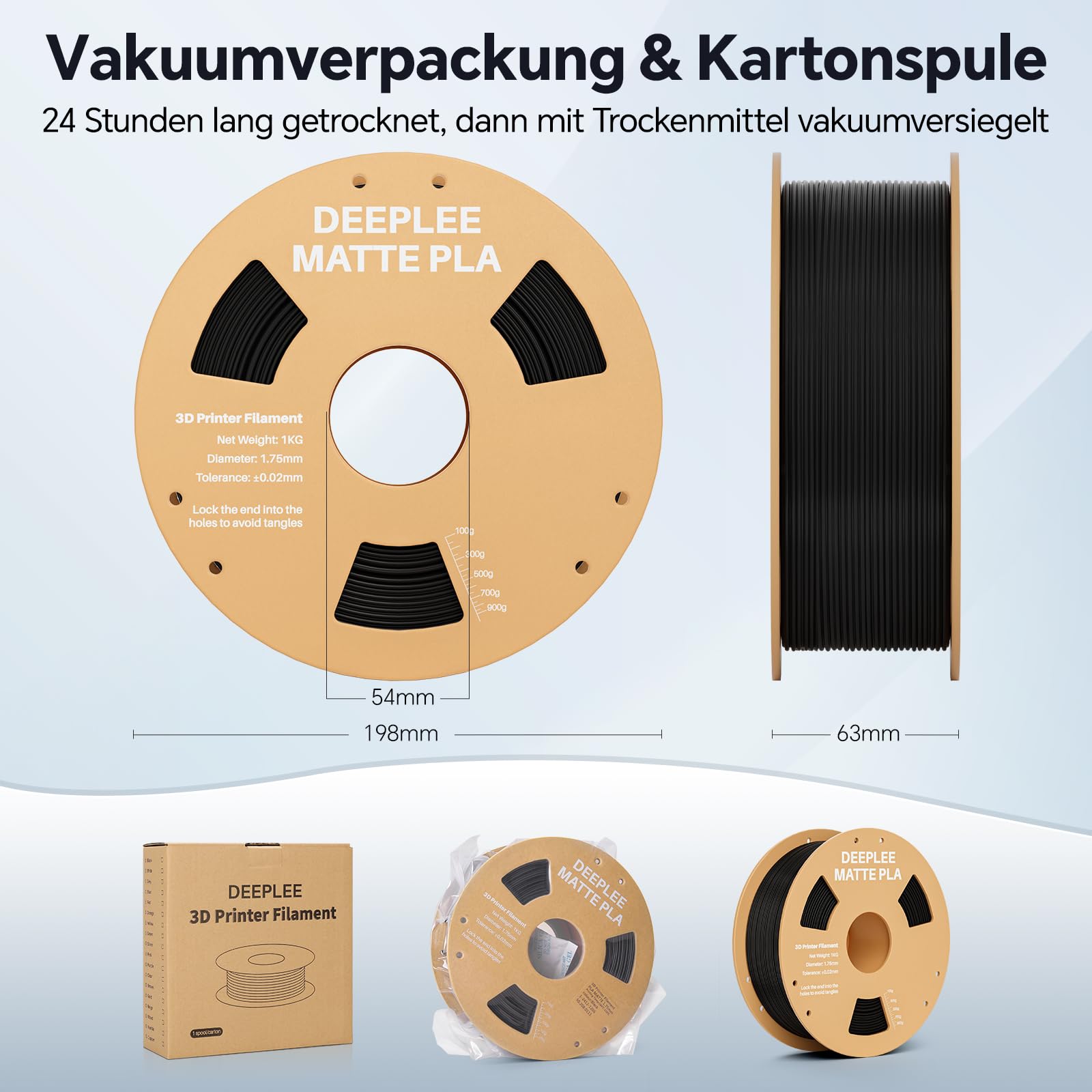 DEEPLEE Matowy filament PLA, 1,75 mm, matowe wykończenie, łupkowo-szary 3 kg (3 x 1 kg), dokładność ± 0,02 mm do drukarek FDM