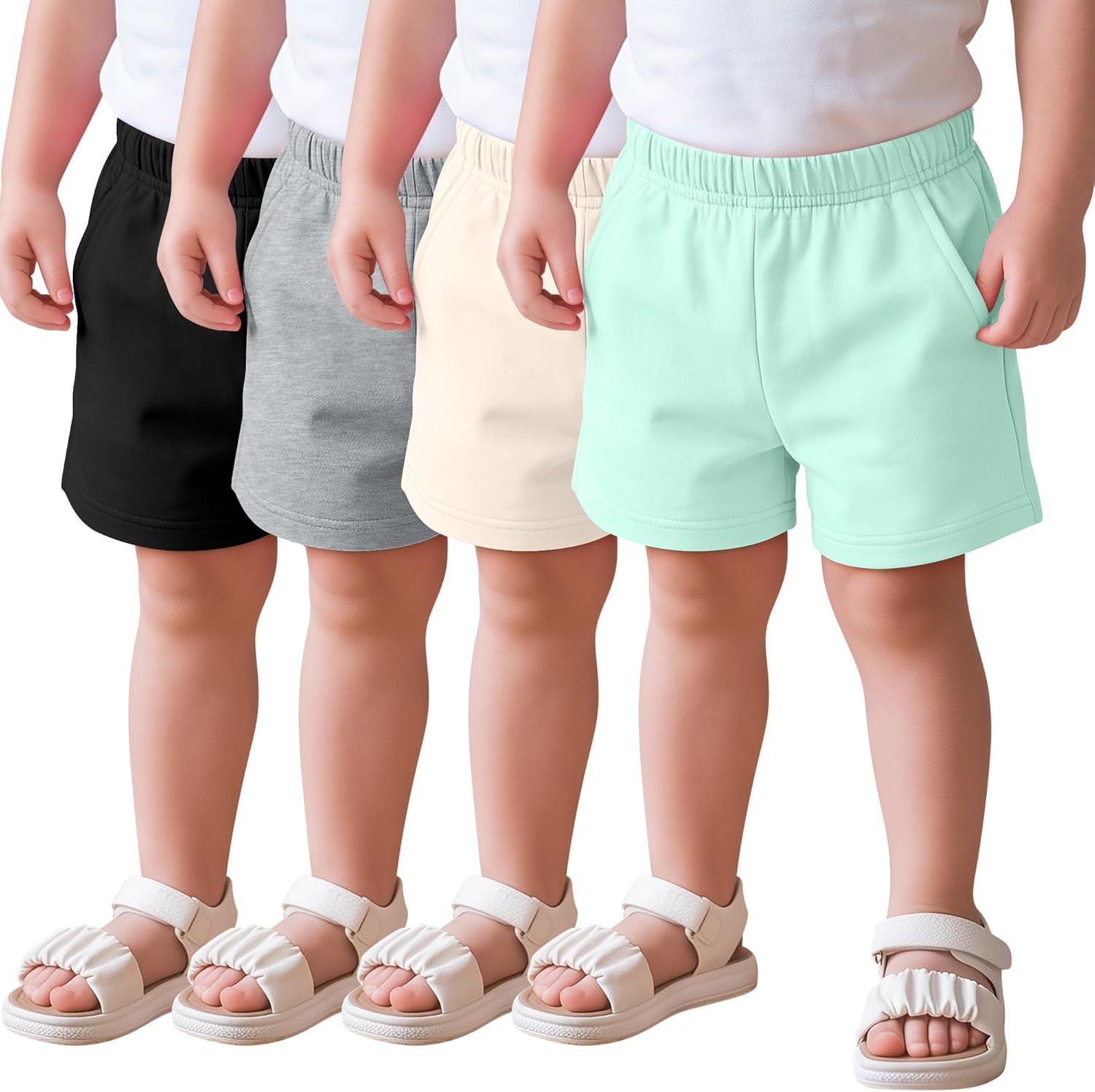 Oakgarden 4 Pack Girls Shorts Toddler Athletic Bike Casual Summer Active Elastic Waist Shorts with Pockets for Kids 2t-10y
