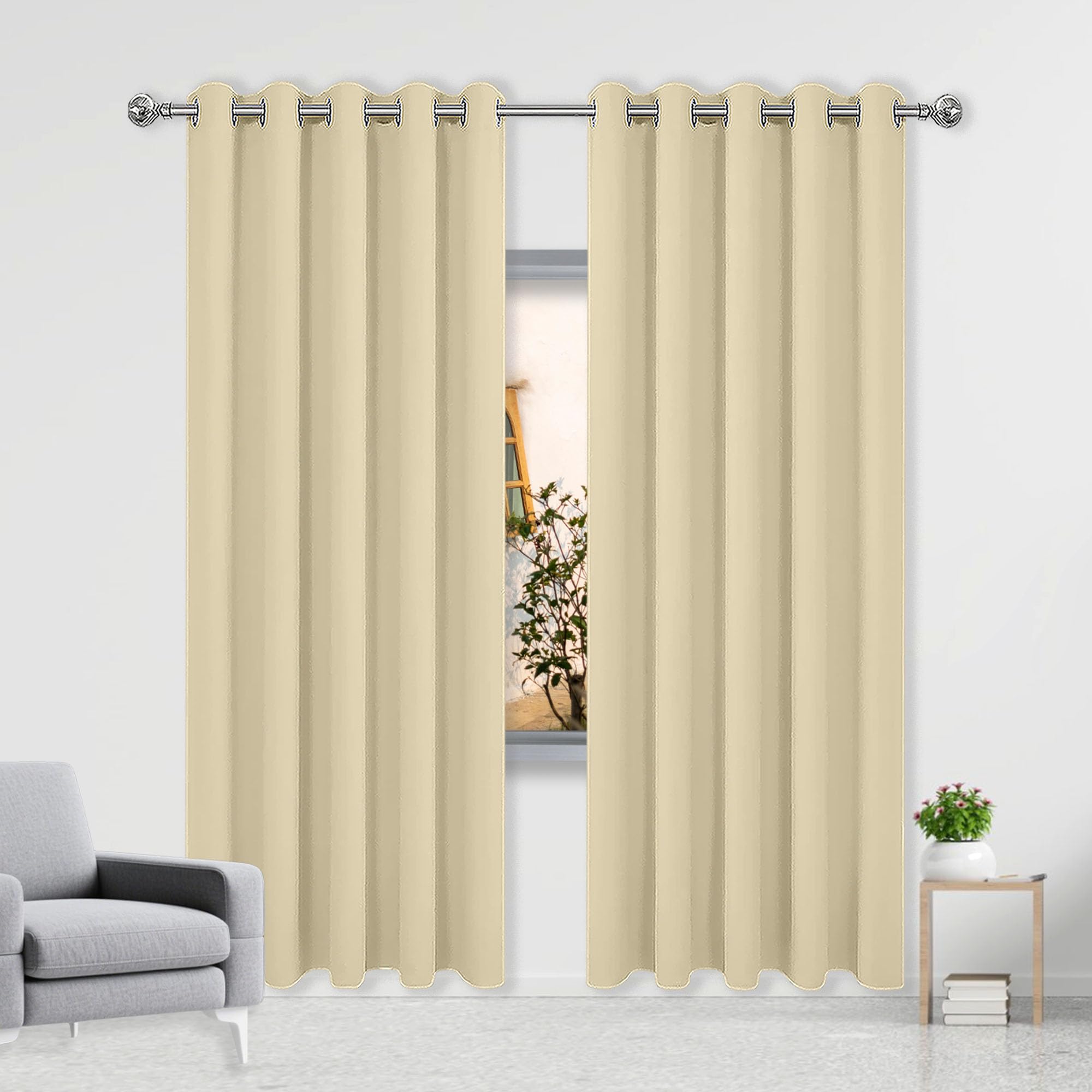 Rideaux occultants isolants 230 x 270 cm crème pour grande fenêtre de chambre