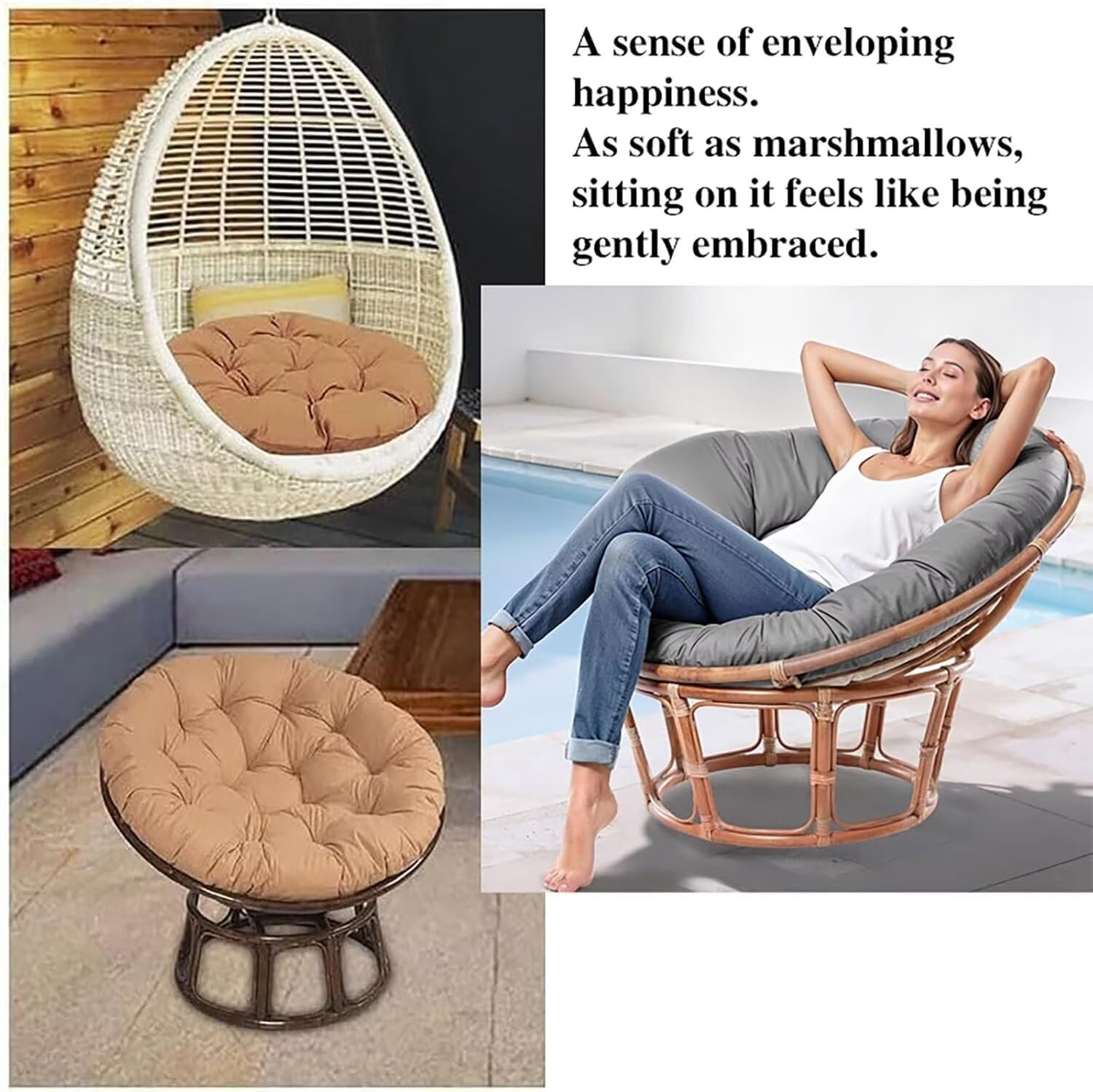 Generisch Papasansessel Kissen Polster Bodenkissen für Schwenksessel Rund Papasan Sessel - Durchmesser 40-120 cm Sitzkissen Hängesessel