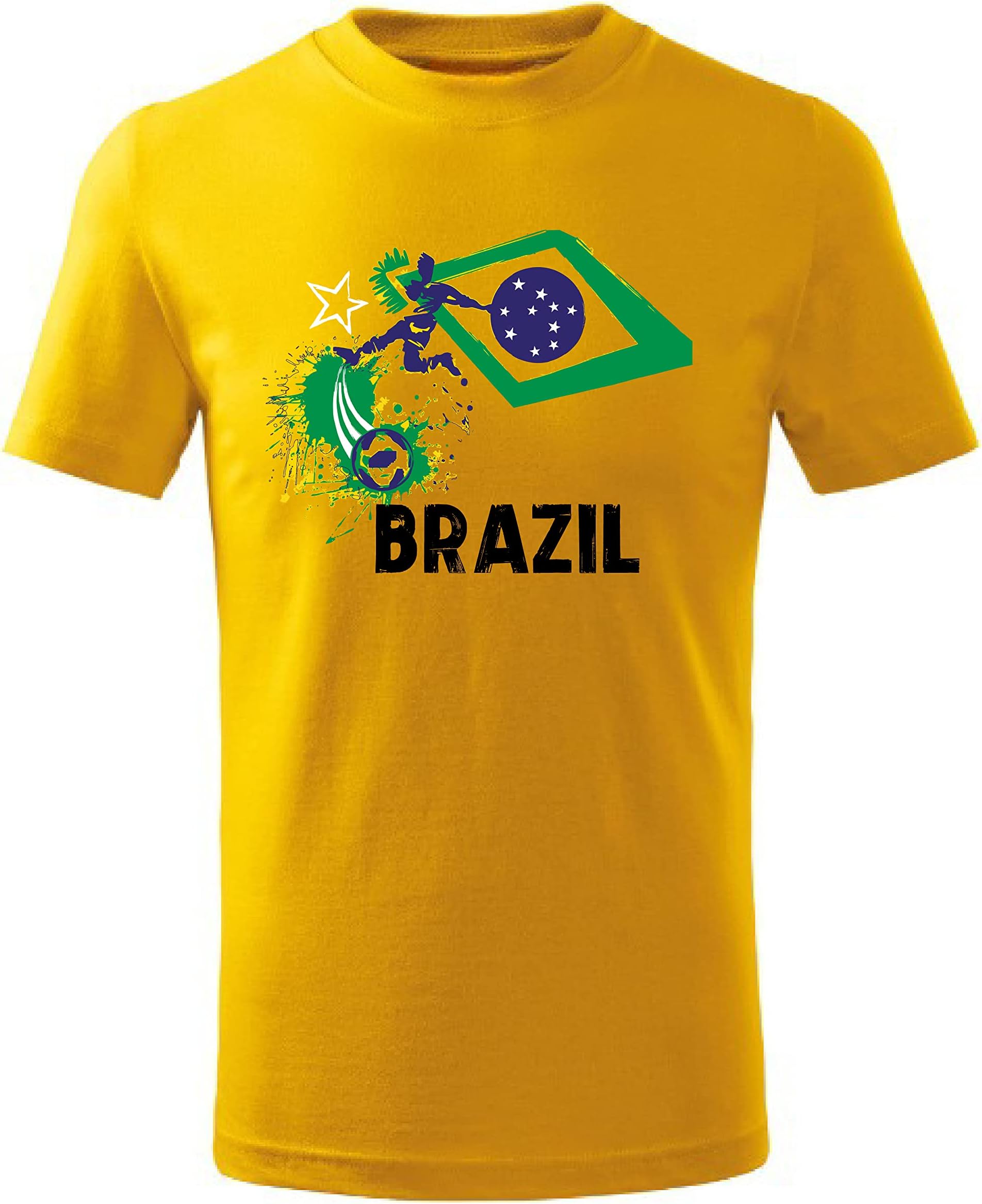 Brazil Football Team World Fans Printed T Shirts Supporting The Jersey For Men | Women Kids To Win Cup (Yellow, M)