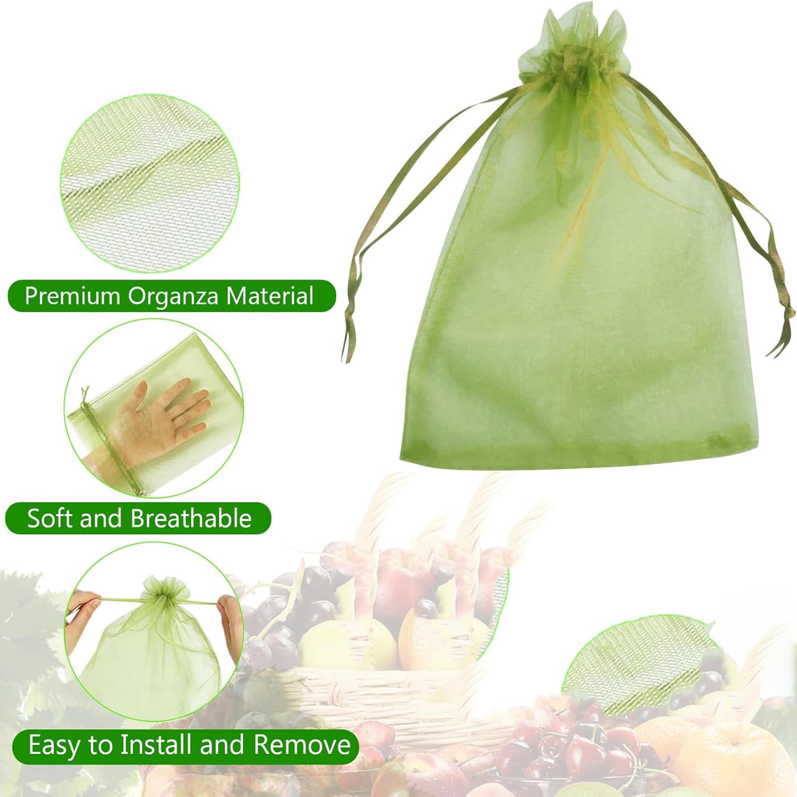 Xusxes100 Piezas Bolsa de Protección de Frutas de Red (20 x 30 cm) | Malla de Protección para Uvas, Bolsas para Uvas y Frutas con Cordón, Bolsas Protectoras contra Avispas, Pájaros e Insectos