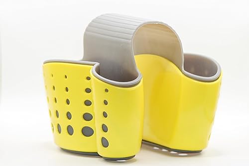 Sink Caddy Sponge Holder- Kitchen Sink Soap Holder-Plastic Saddle Faucet Caddy-Sink Organizer for Brushes, Sponges, Soap, Utensils (Yellow)