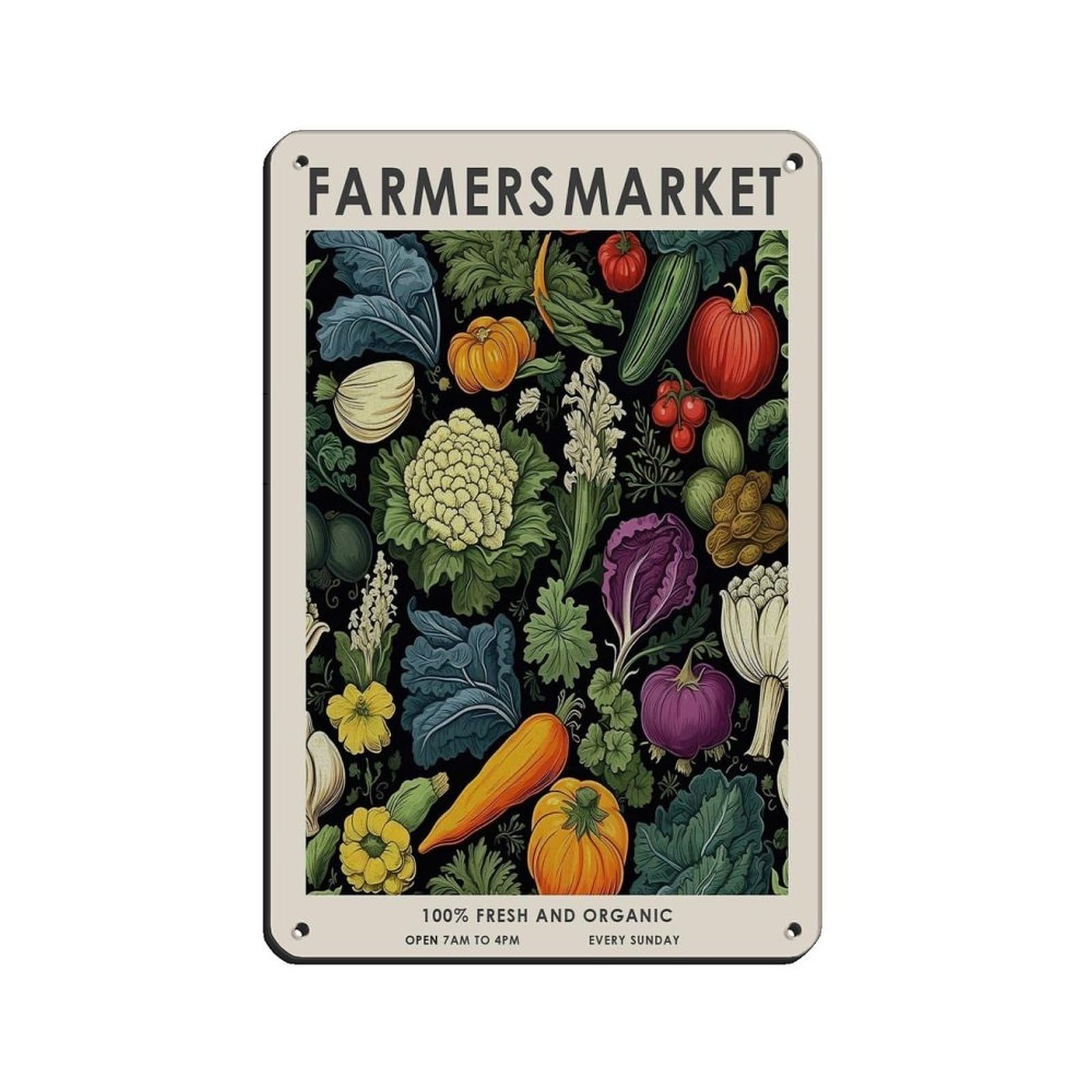 Farmers Market, Vintage Vegetable Poster Tin Sign Vintage Metal Pub Club Cafe Bar Home Wall Art Decoration Poster Retro 8x12inch(20x30cm)