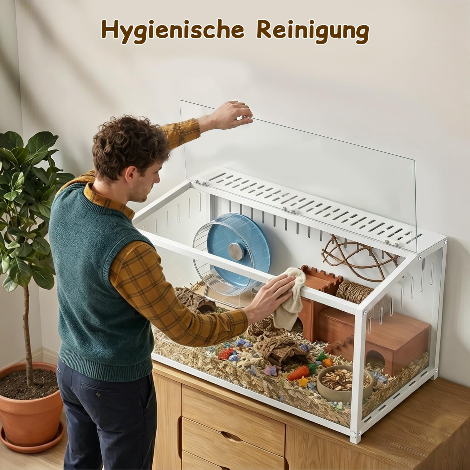BORISI Hamsterkäfig Metall 81x40,6x40,6 cm, kausicher, Nagarium Weiß | Polycarbonat-Platten, kausicher & robust, obere Klapptür, gute Belüftung, leicht zu reinigen, für Zwerghamster