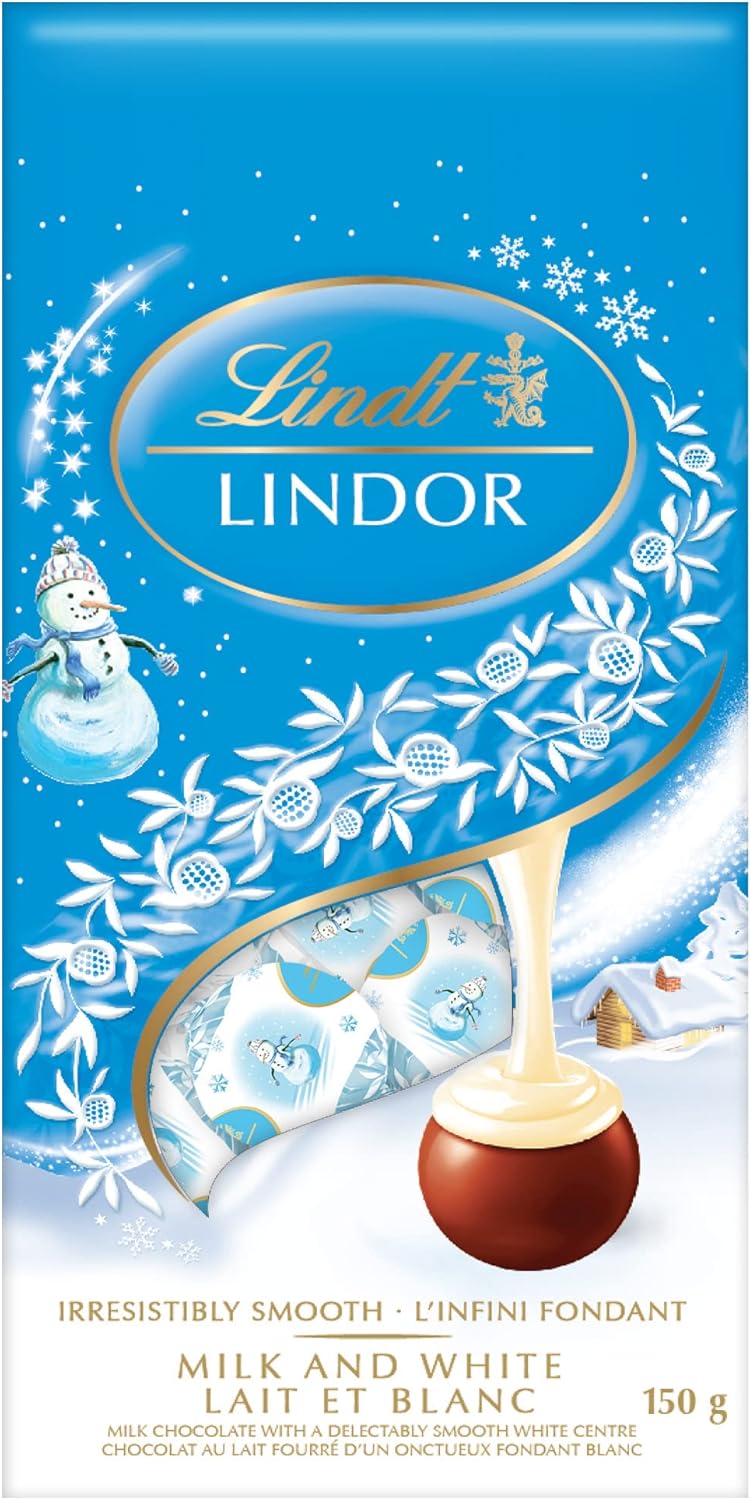 Lindt LINDOR Snowman Milk and White Chocolate Truffles, 150Gram Bag
