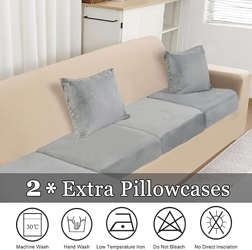 Miniatura 6 de NAISI Fundas para sofá modular, 8 piezas, fundas de cojín de terciopelo para sofá, fundas de cojín en forma de L, fundas de sofá suaves y elásticas