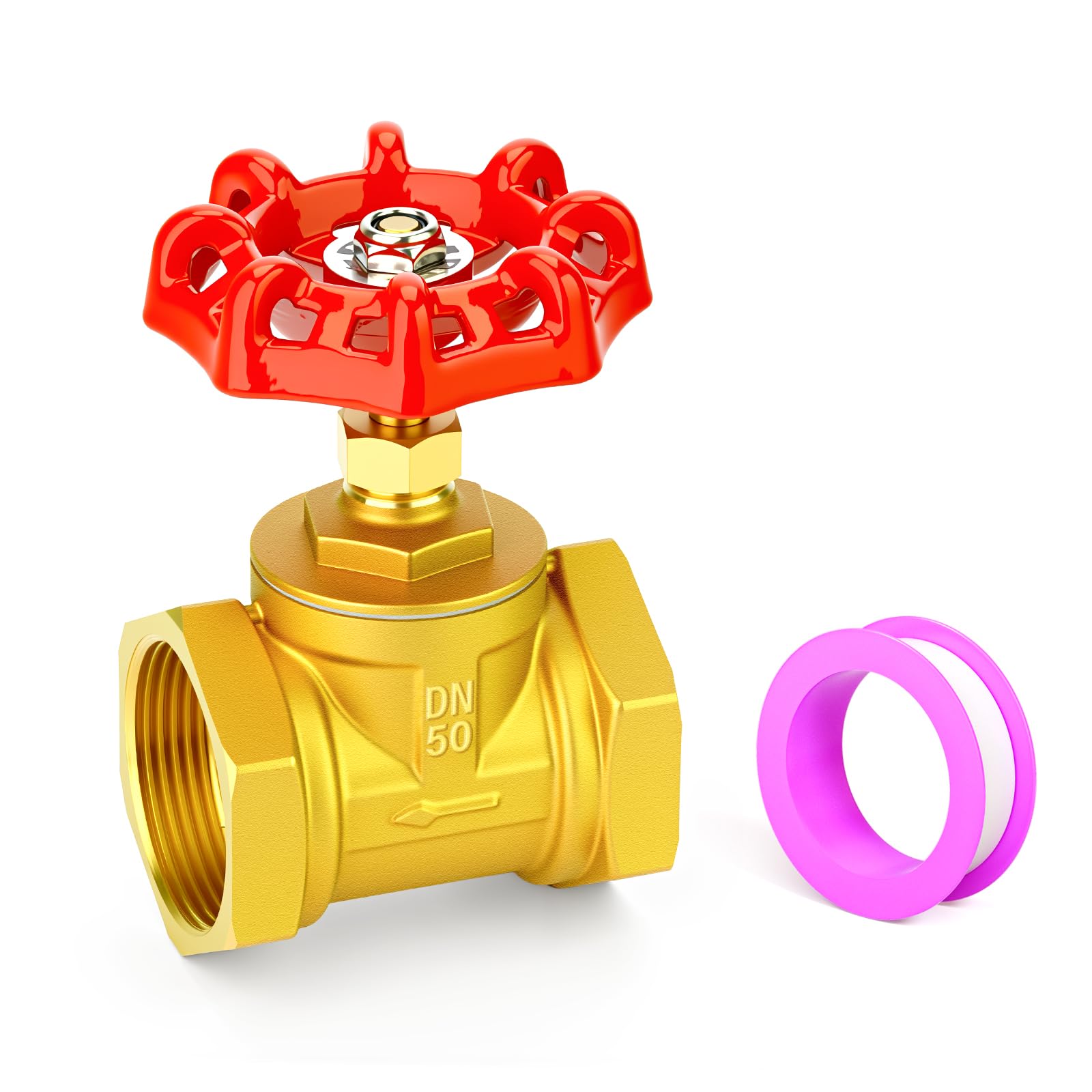 TAILONZ PNEUMATIC 1PCS Messing industrielles Durchgangsventil, DN50 2" Innengewinde mit Radgriff, Heavy Duty Globe Valve Tool für Wasser, Öl, Gas