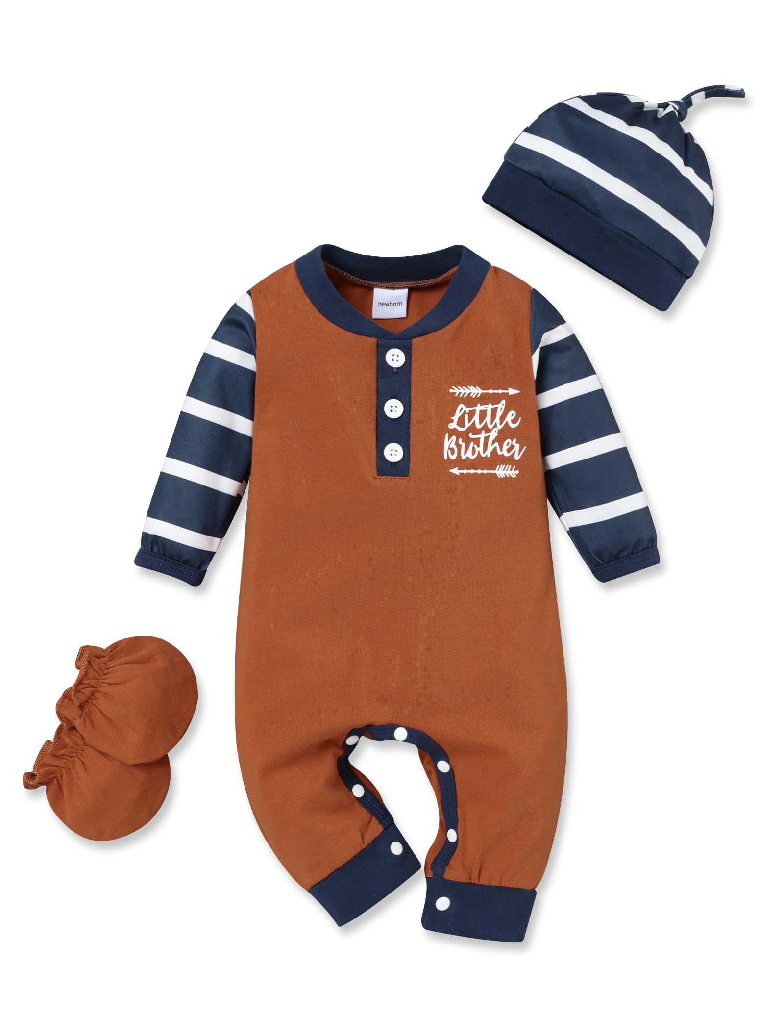 RCPATERN Newborn Baby Boy Clothes Little Brother Romper Jumpsuits 3Pcs Clothing Set Cute Infant Outfit