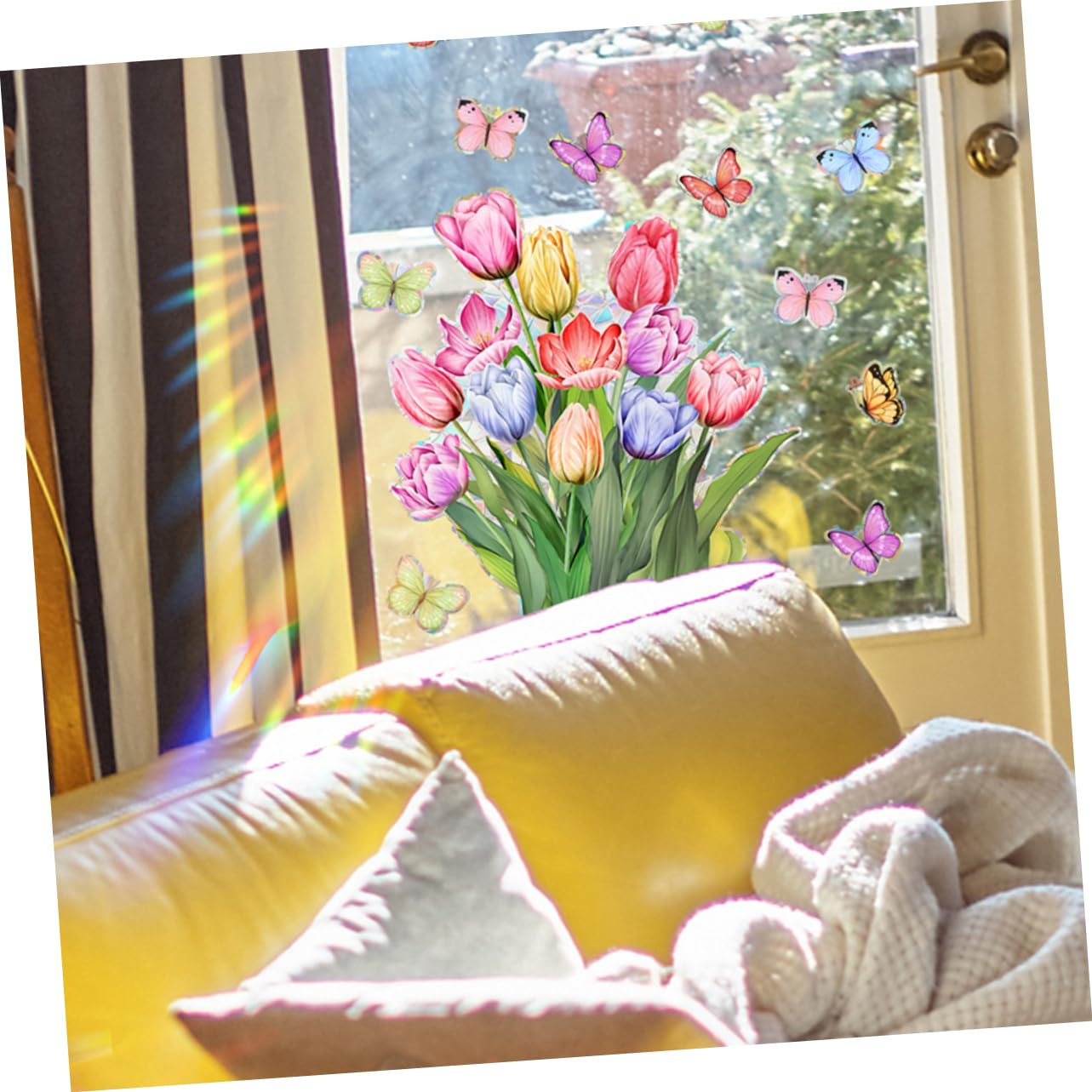4hojas Pegatinas De Ventana De Decoración Estática Floral Para Hogar Fácil Instalación Decoración Creativa Para Habitaciones Infantiles y Salones