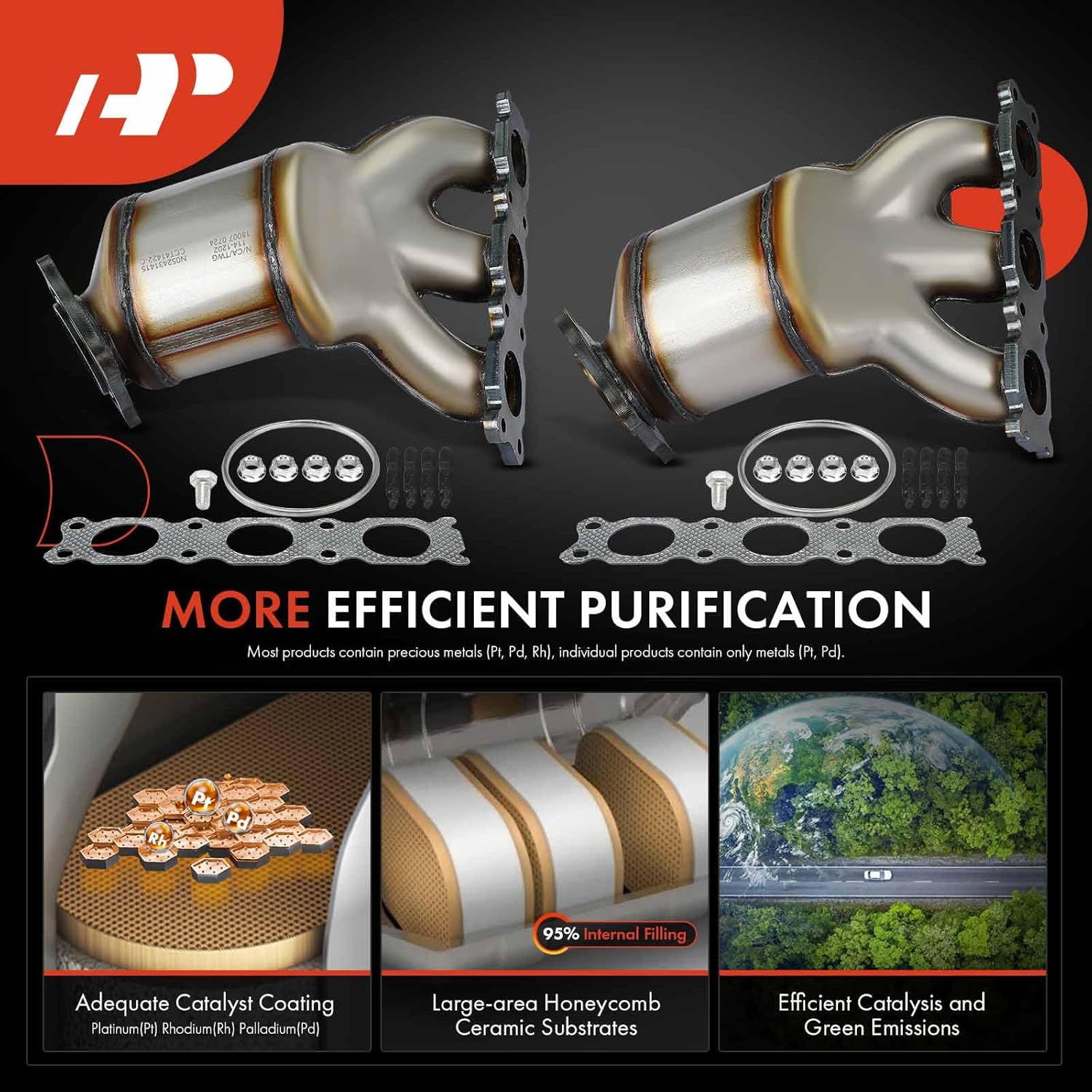 A-Premium 2-PC Left and Right Exhaust Manifold Catalytic Converter with Gasket Kit Direct-Fit Compatible with Volvo XC60 2010, S80 2007-2010, V70, XC70 & Land Rover LR2, 3.2L, E.P.A. Compliant