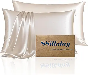 Mulberry Silk King Size Pillow Cases Set of 2, Ultra Smooth Soft Breathable Cooling Pillow Cases for Hot Sleepers, Silk Satin Pillowcases 2 Pack with Zipper for Hair and Skin, Gifts for Women