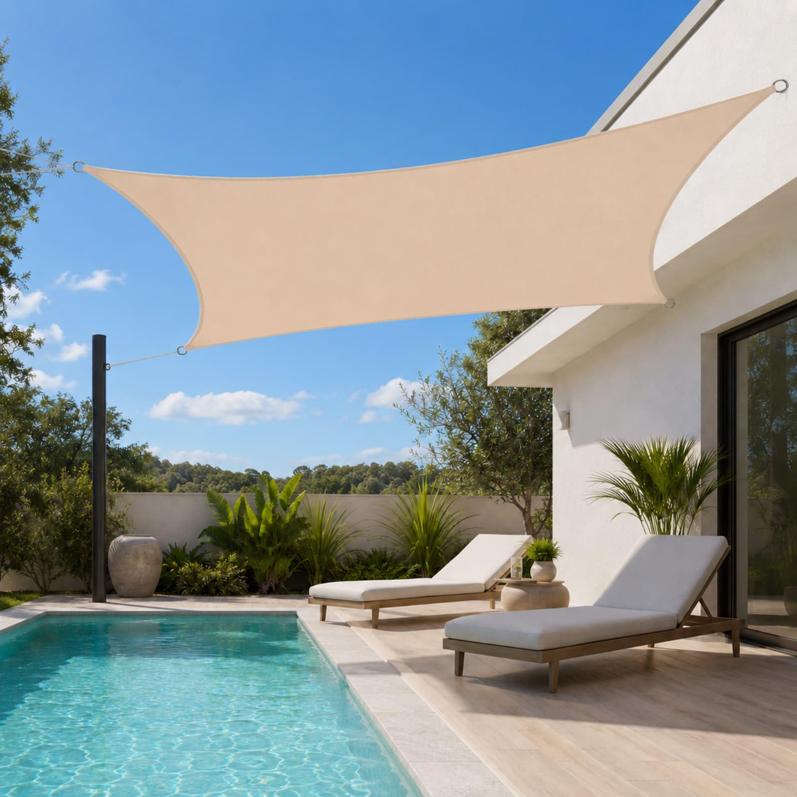 Voile d'ombrage imperméable kaki 3x5m Hiseng pour jardin