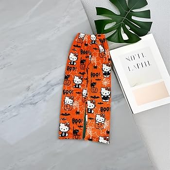Damen Pyjama Hose Halloween - Flanell Schlafhose Mit Taschen, Kawaii Design
