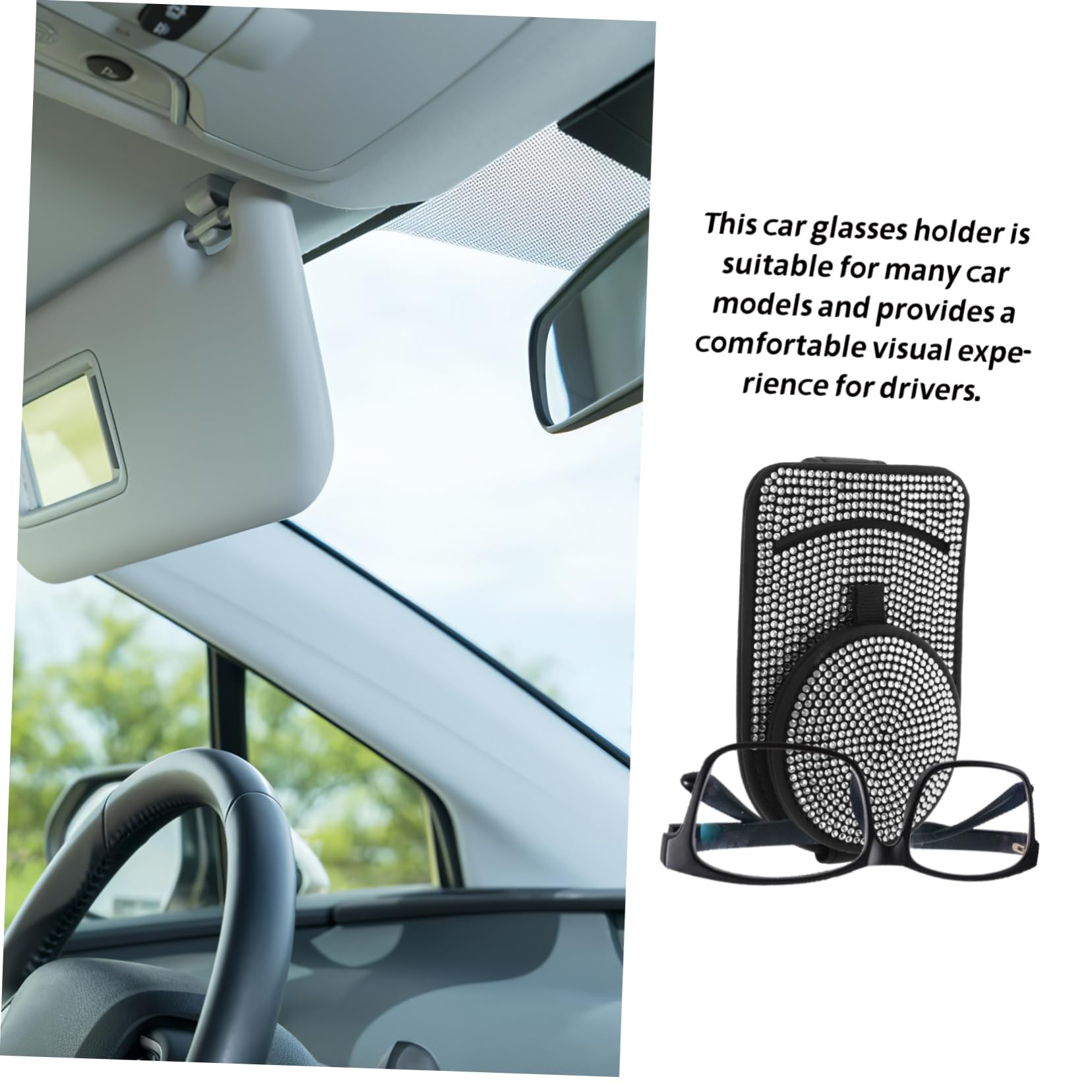 Gatuida 3pièces Porte-lunettes De Voiture Avec Strass Support à Clip Pour Pare-soleil Accessoire Esthétique Pour Lunettes De Soleil Et Cartes