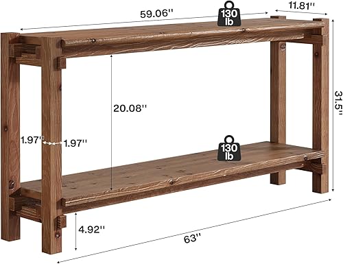 Miniatura 2 de Mesa consola de madera maciza de 63 pulgadas, mesa de entrada de granja de 2 niveles con almacenamiento, para sala de estar, entrada, detrás del