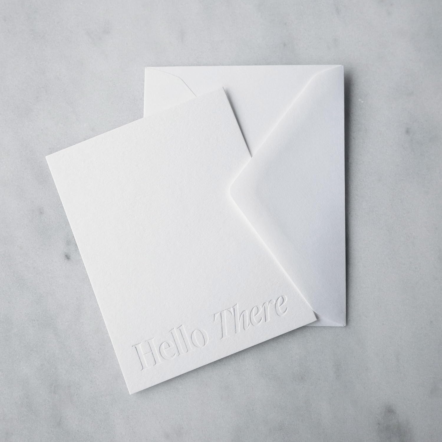 Hello There Cards | 12 Premium Note Cards, 600gsm Cotton Paper, Blind Debossed, Flat A2 with Envelopes