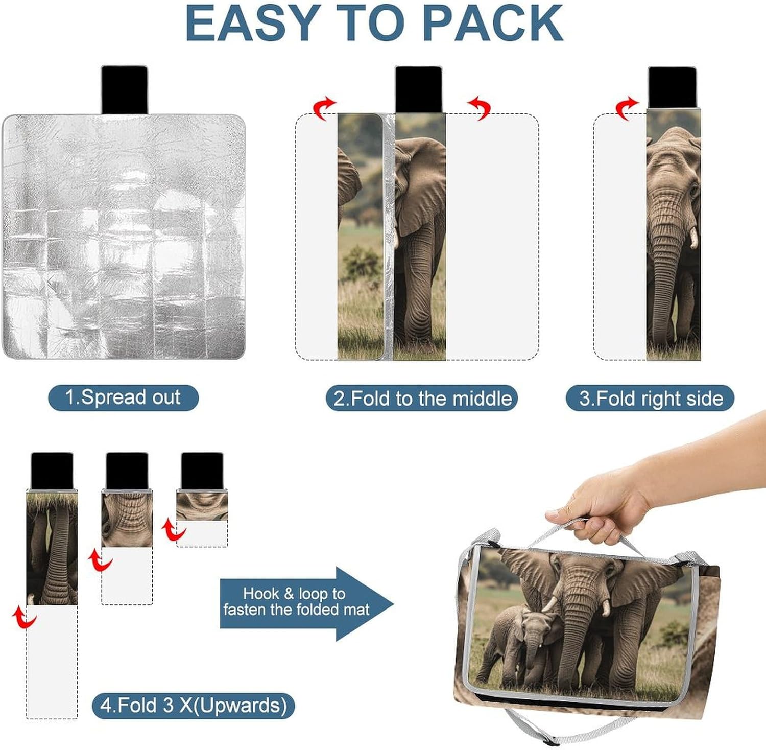 Outdoor Picnic Blanket Extra Large Beach Blanket Waterproof Picnic Mat Elephant Camping Blanket Portable with Carry Strap Park Blanket for Grass Camping Park