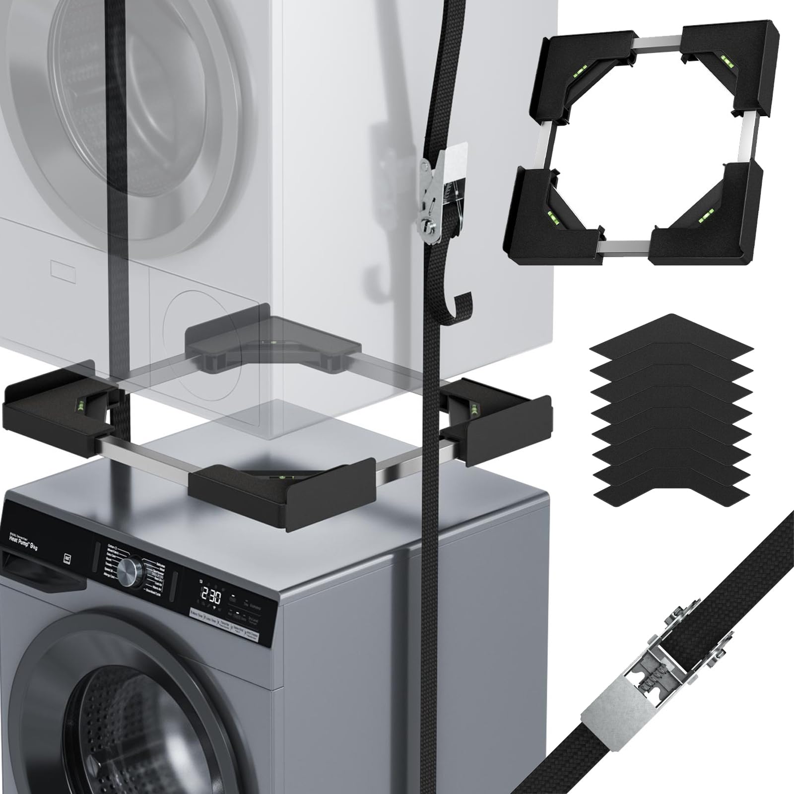 JHCHU Universal Washing Machine and Dryer Stacking Kit - Adjustable Intermediate Frame 45-68 cm, Ideal for Washing Machine Dryer Connection (Black)