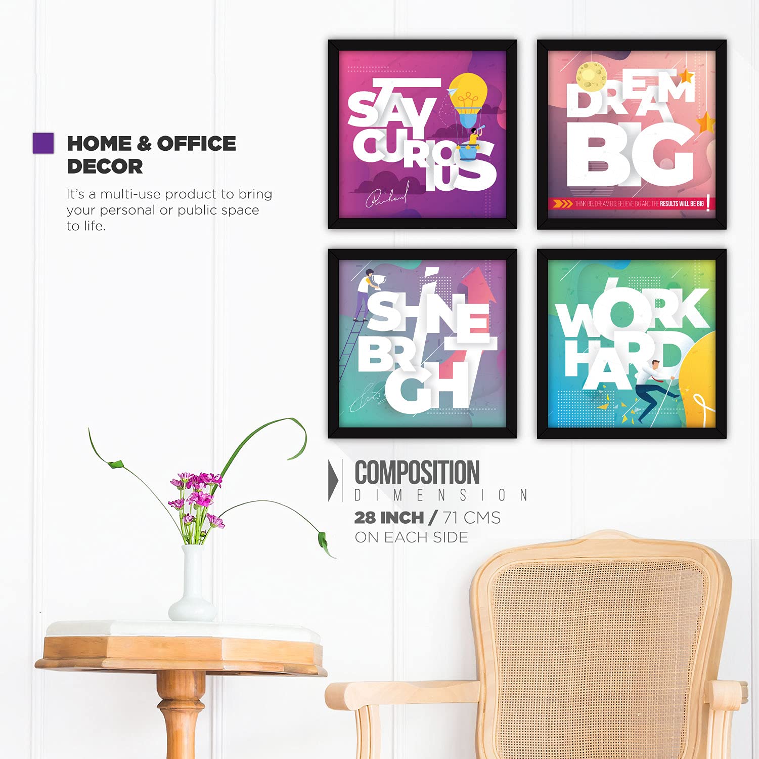 FATMUG Motivational Quotes Framed Wall Painting for Office Home Decor - Set of 4 (Glass,13 x 13 inch) 2