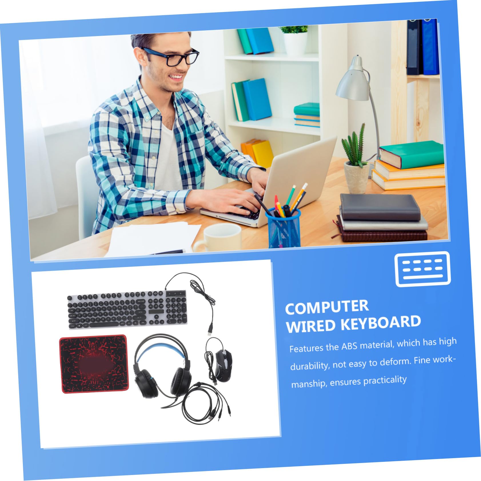Housoutil Tastiera e Mouse Combo Cuffie Tappetino Mouse Ergonomico Retroilluminato per Giocatori e Accessori Computer