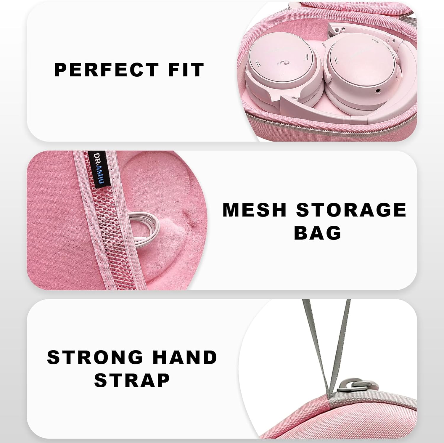 Hard Case Compatible with Bose QuietComfort, QC Ultra, QC 35, QC 45, QC45 SE, QC SE Over Ear Wireless Noise Cancelling Headphones, Pink EVA Travel Storage Bag - Image 3