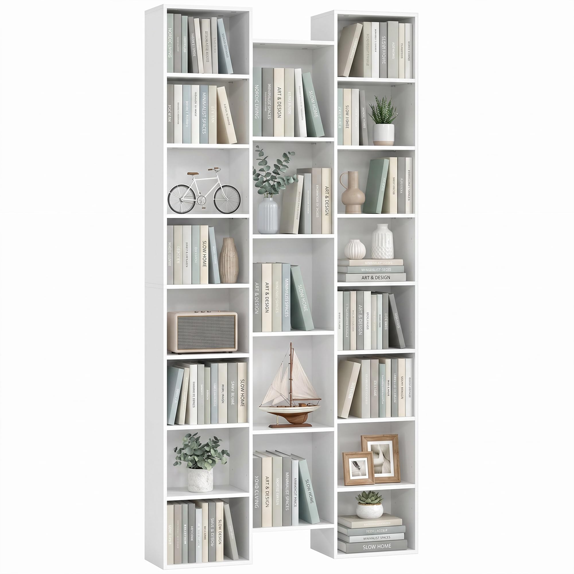 Homcom White Tall Bookshelf With 21 Compartments & 10 Adjustable Shelves In