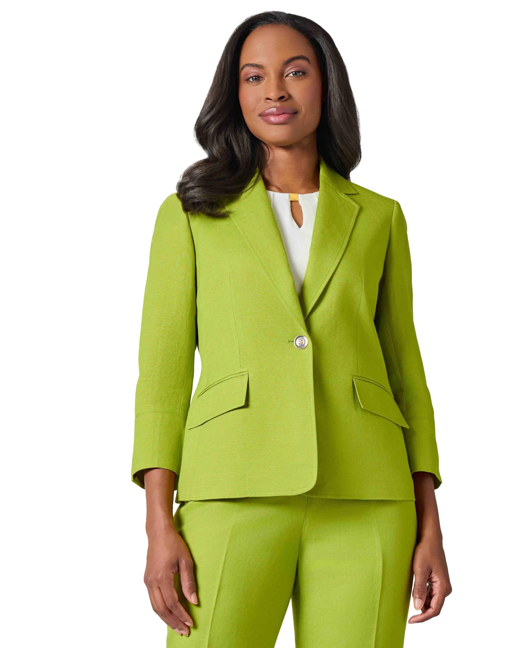 Kasper Womens Linen ONE Jacket W Bttn Sleeves Kiwi