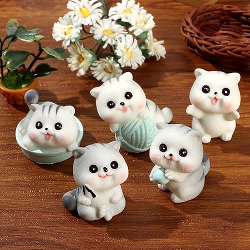 Miniatura 6 de HomeSoGood 5 figuras de gato lindas figuras en miniatura de resina micro paisaje bonsái adornos para suministros de jardín de hadas