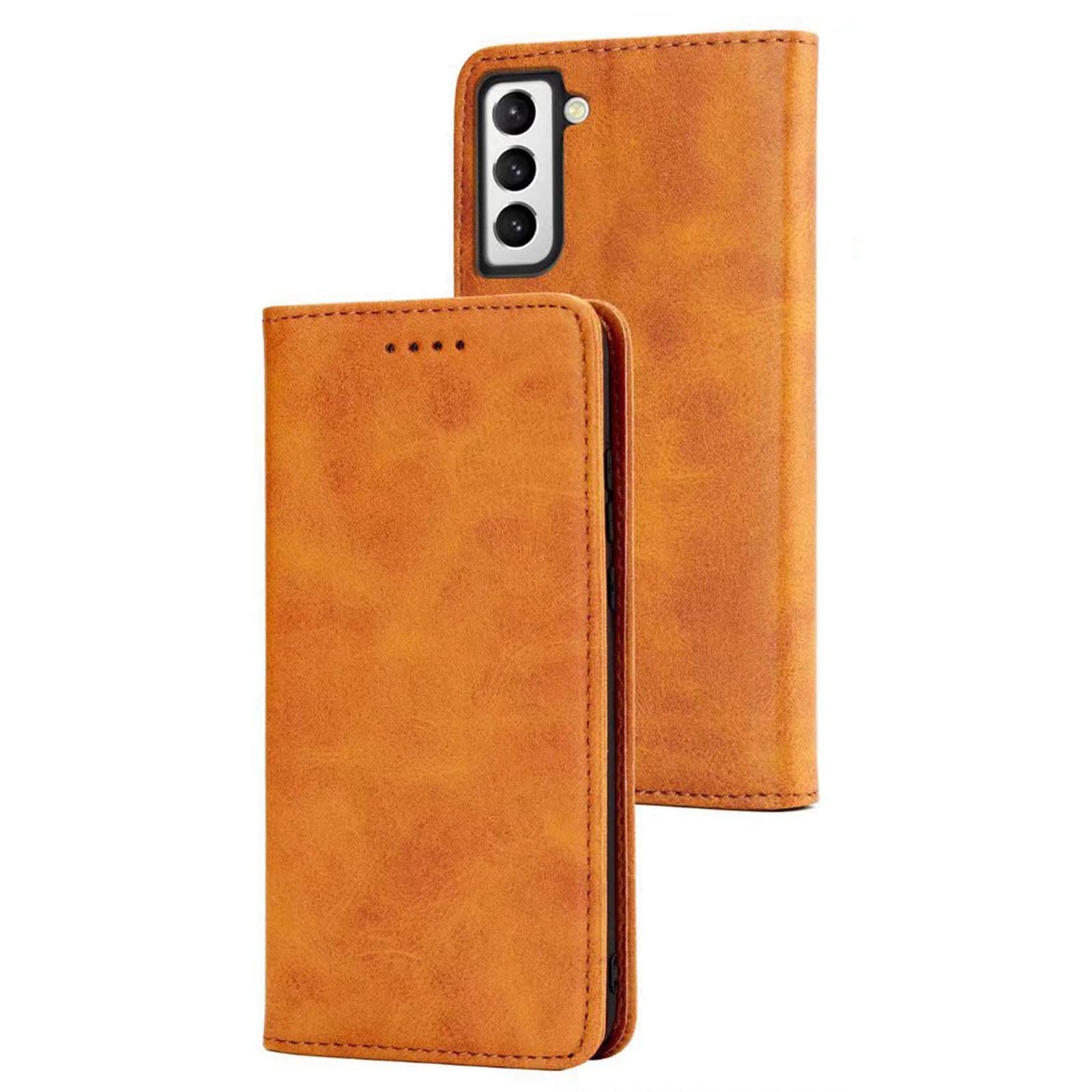 Coque Samsung S22 Plus Étui Portefeuille en Cuir Jaune avec Porte-Cartes